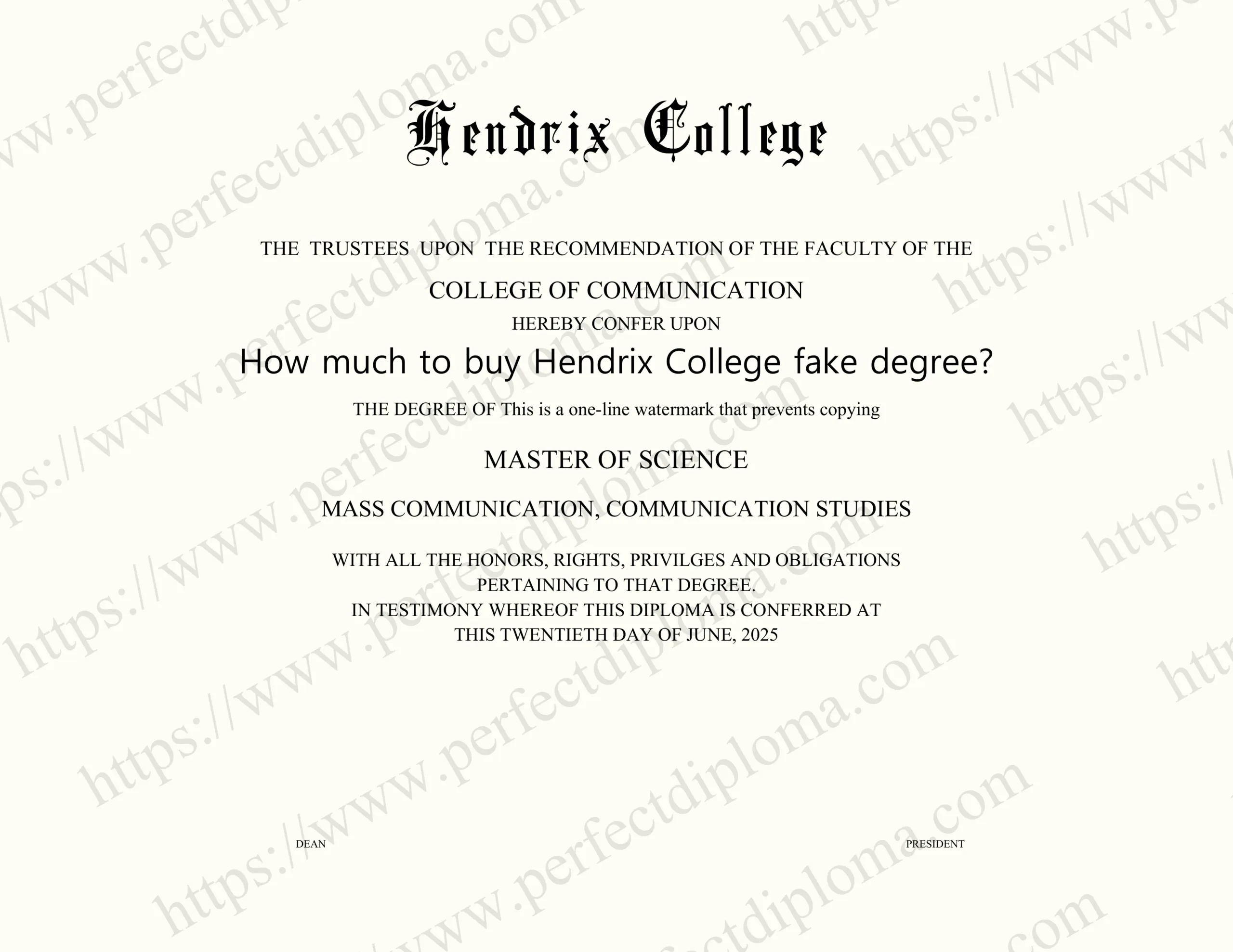 How much to buy Hendrix College fake degree?