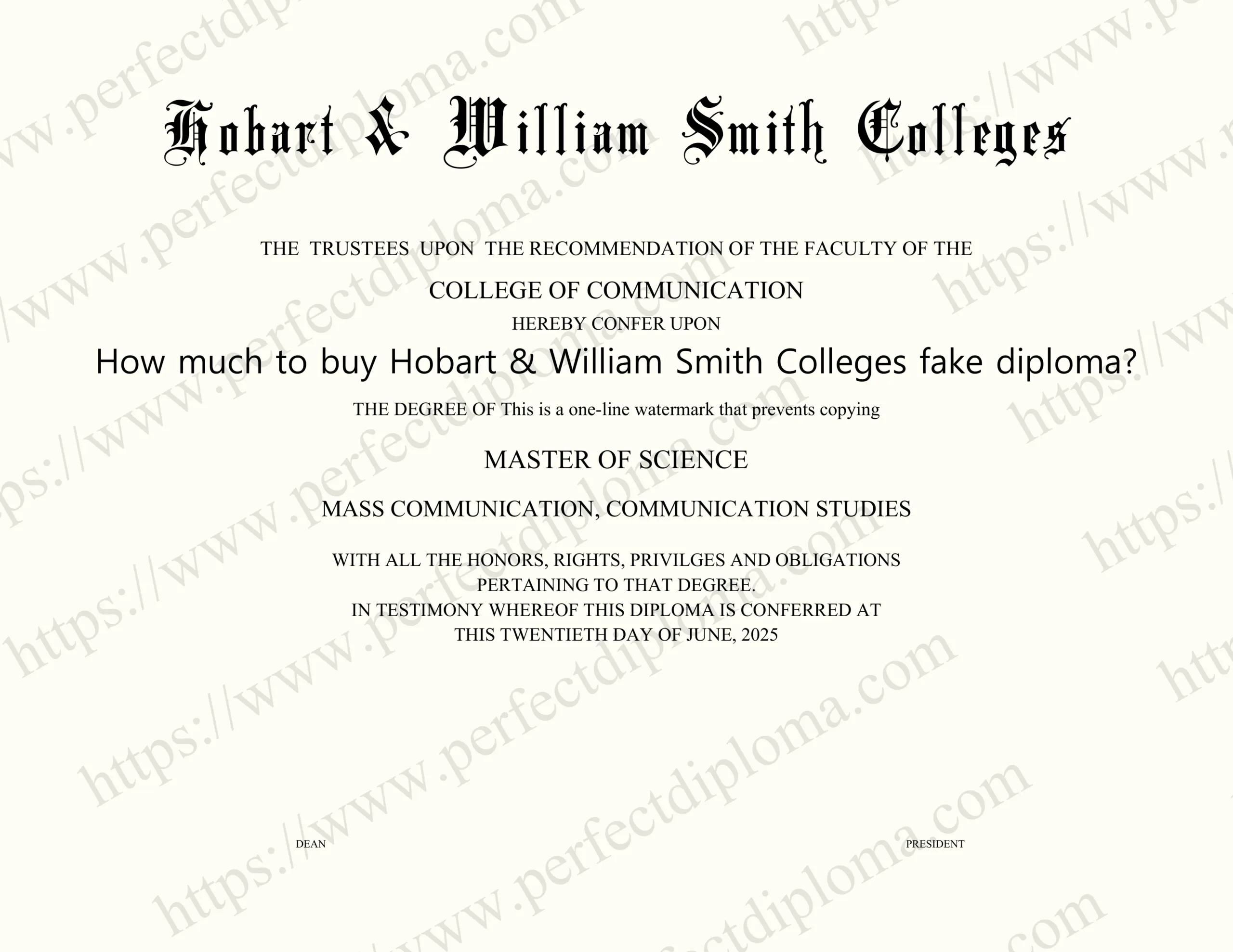 How much to buy Hobart & William Smith Colleges fake diploma?