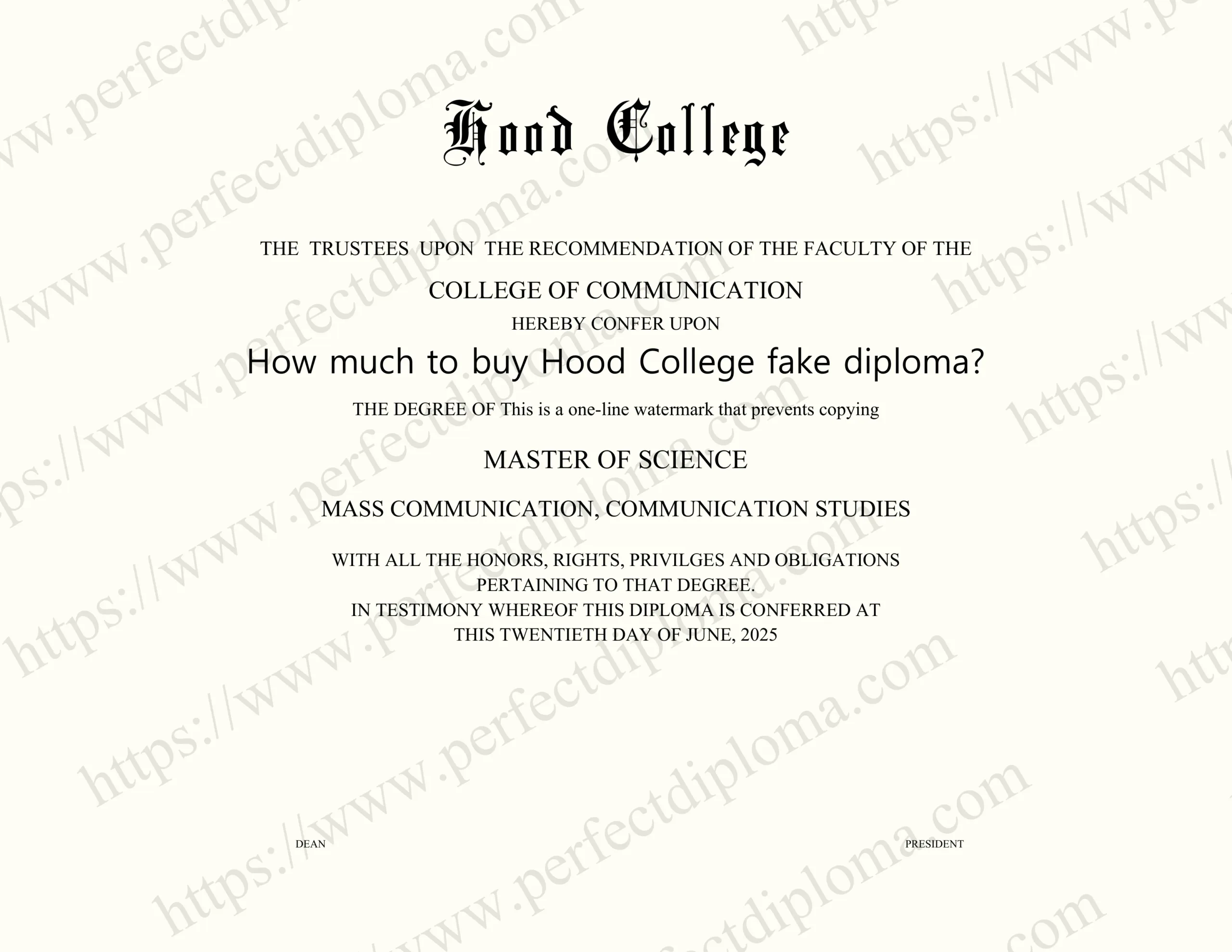 How much to buy Hood College fake diploma?