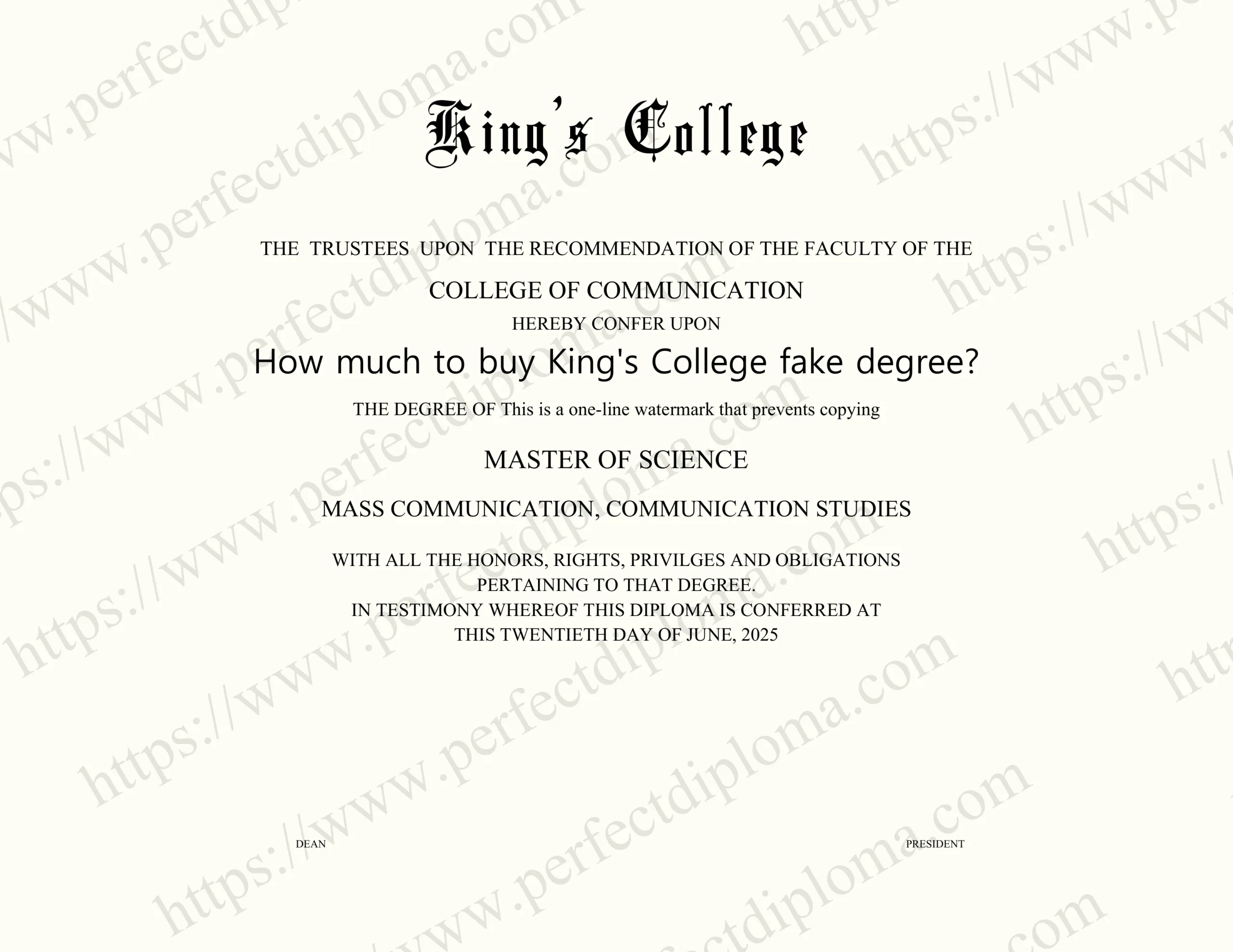 How much to buy King's College fake degree?