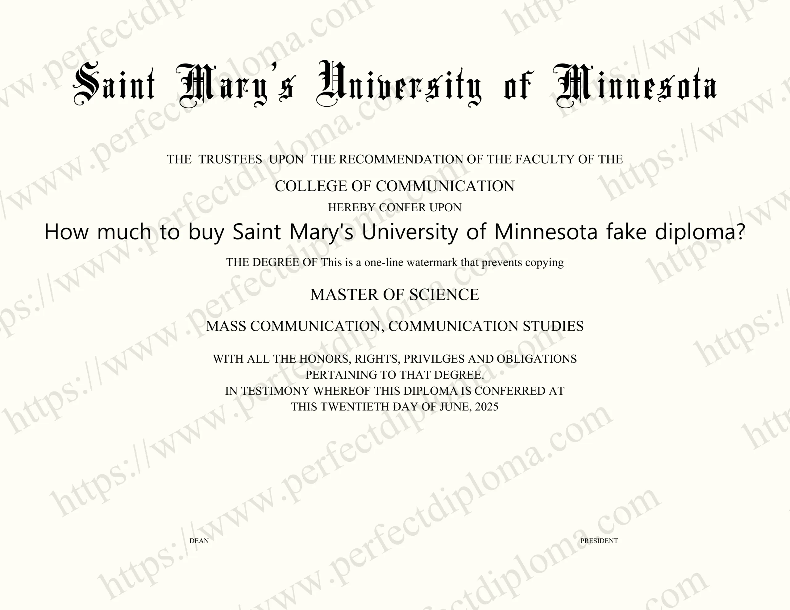 How much to buy Saint Mary's University of Minnesota fake diploma?