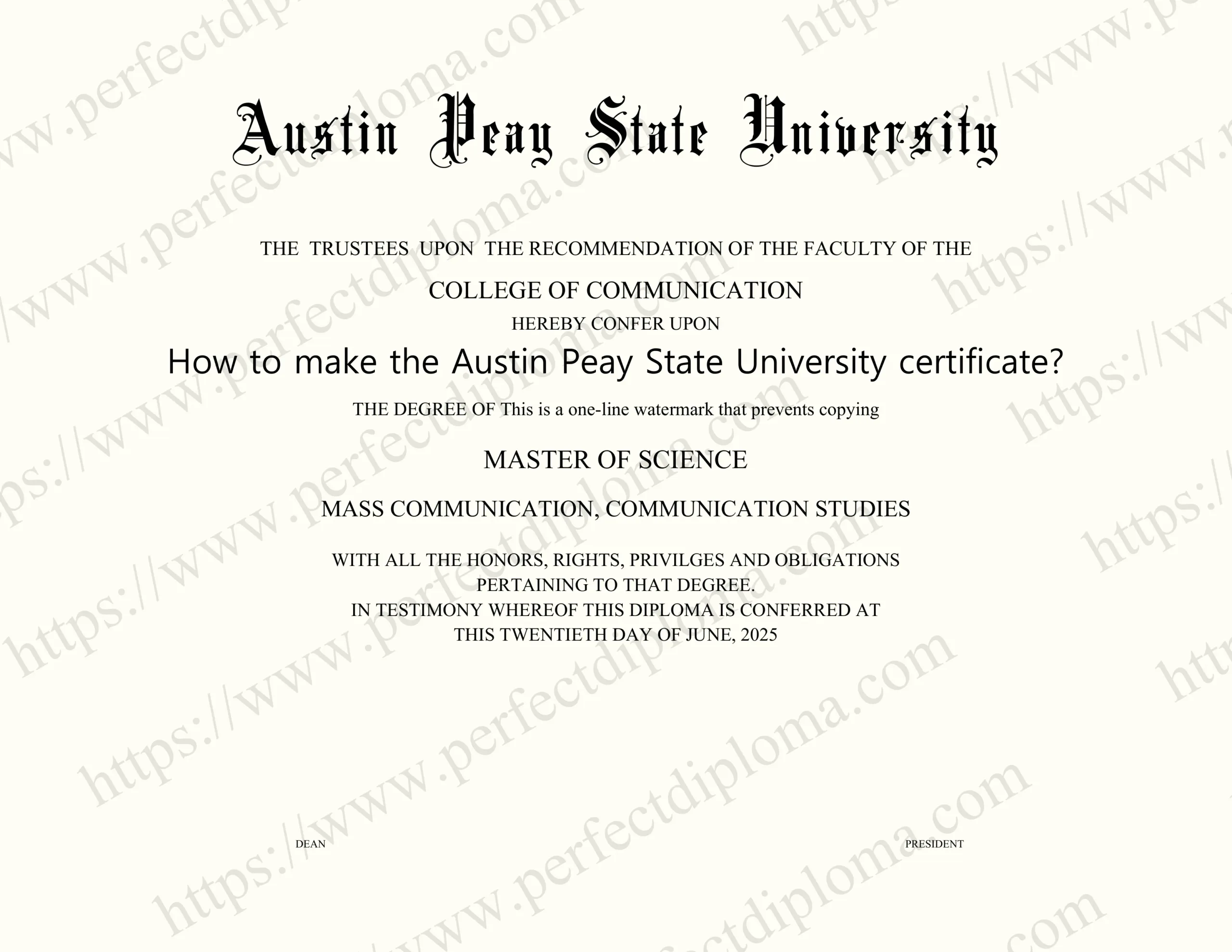 How to make the Austin Peay State University certificate?