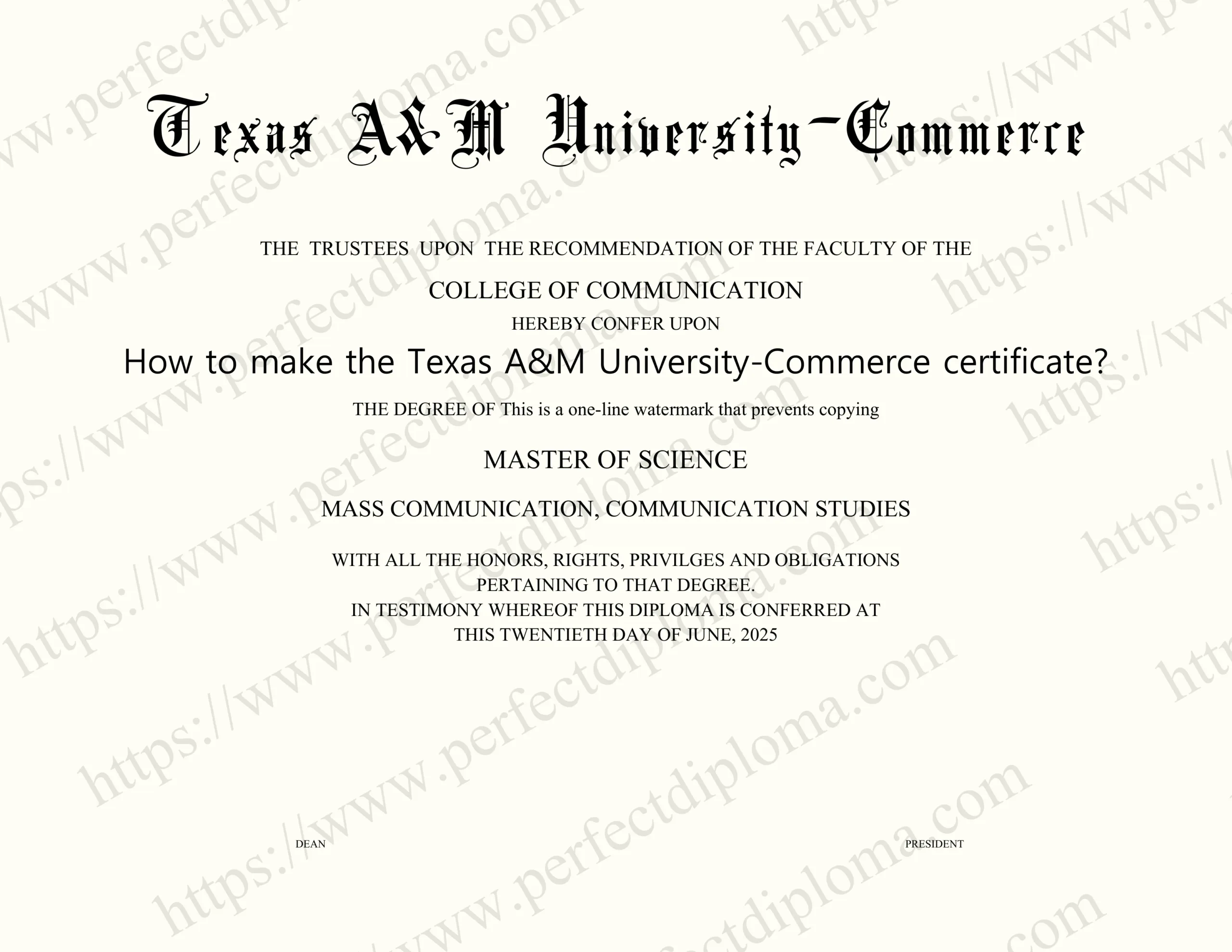 How to make the Texas A&M University-Commerce certificate?