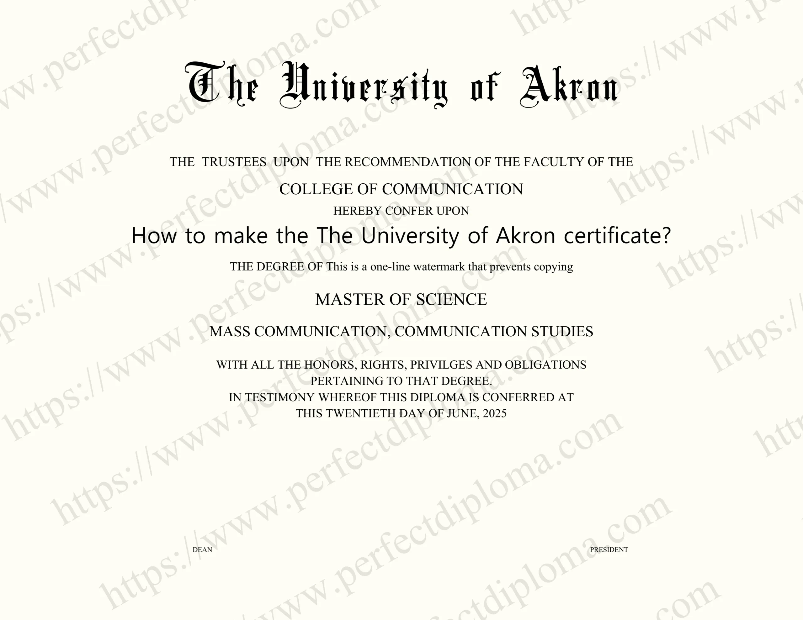 How to make the The University of Akron certificate?