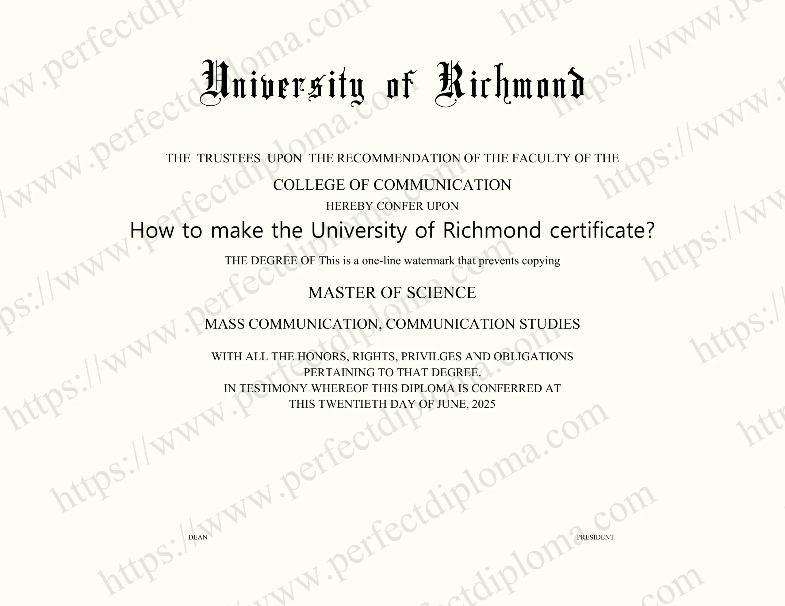 How to make the University of Richmond certificate?