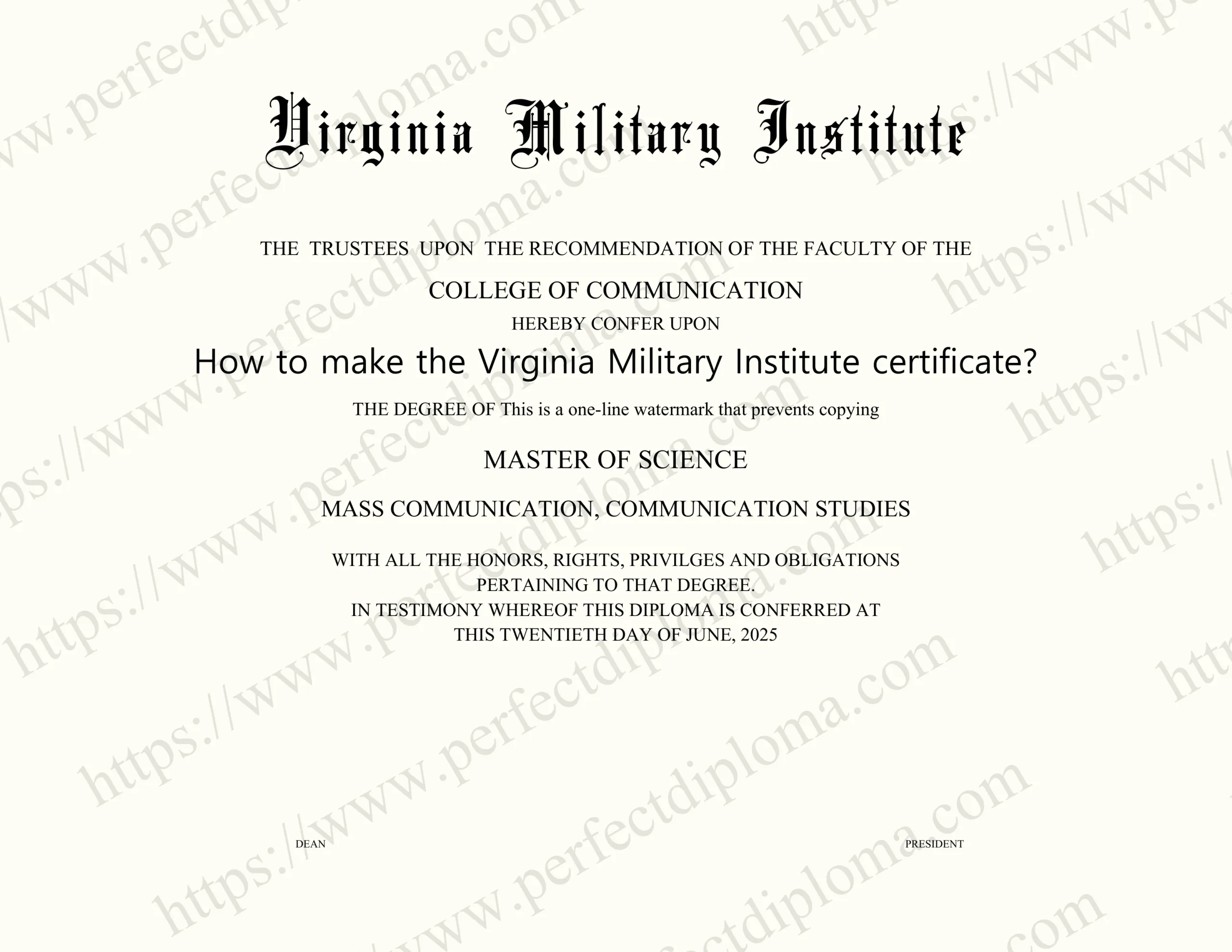 How to make the Virginia Military Institute certificate?