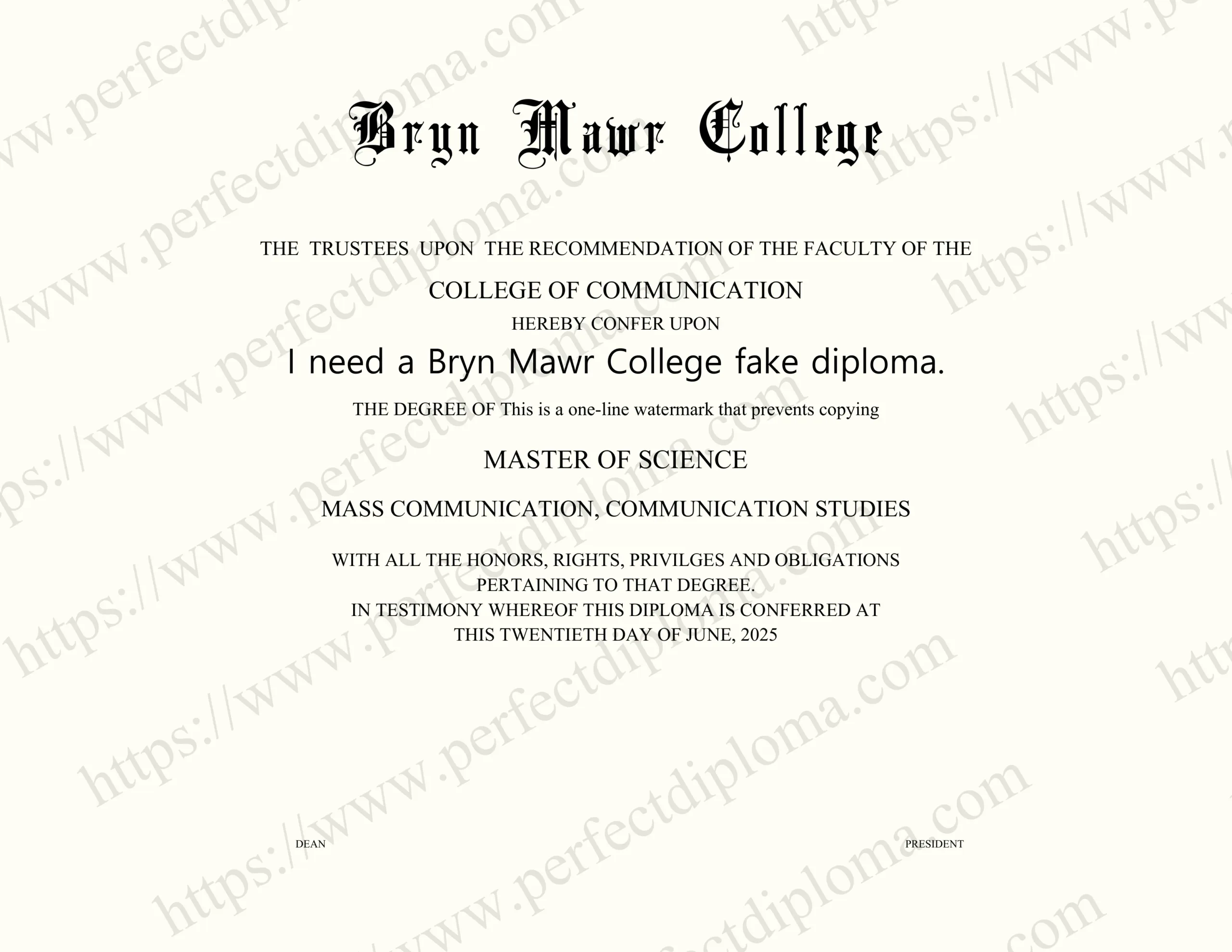 I need a Bryn Mawr College fake diploma.