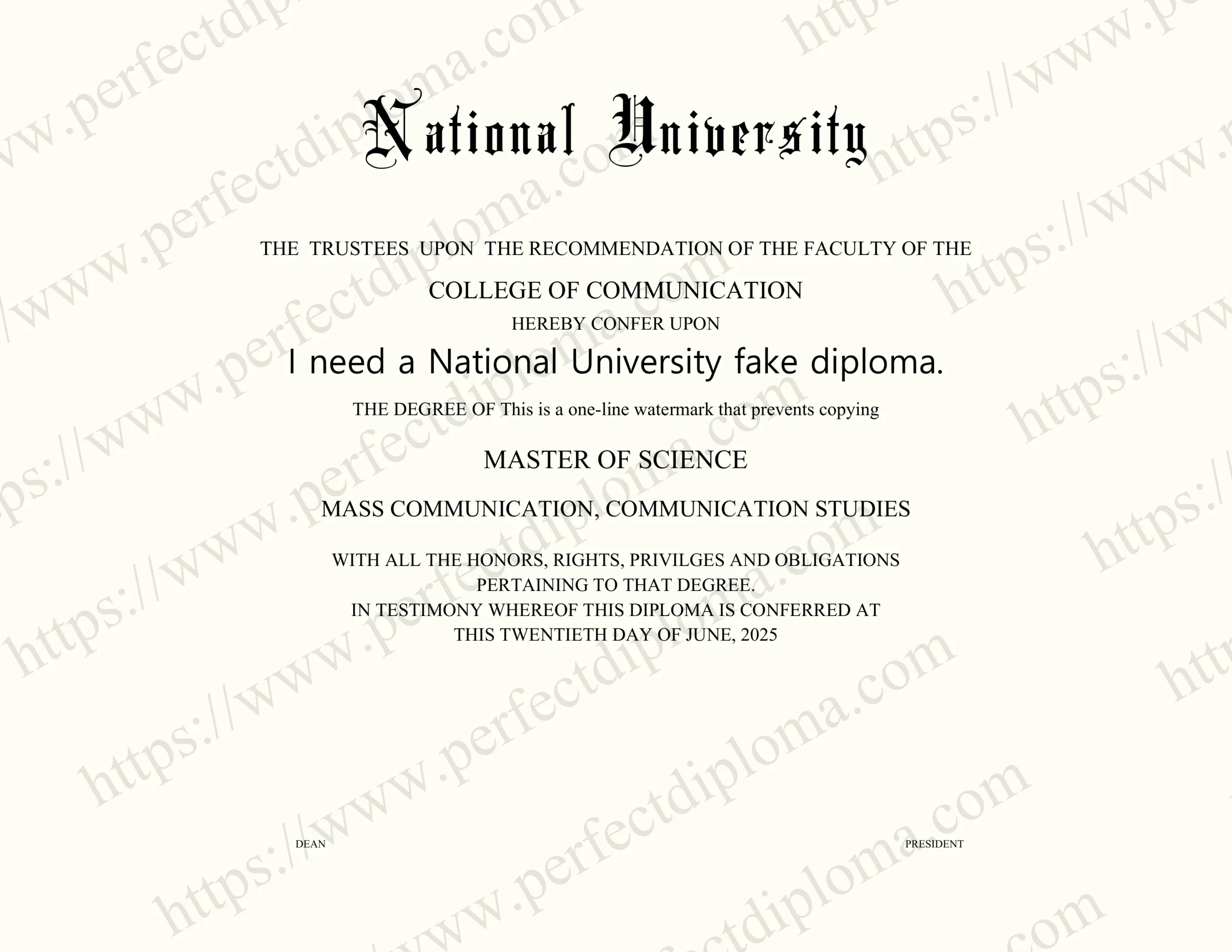 I need a National University fake diploma.
