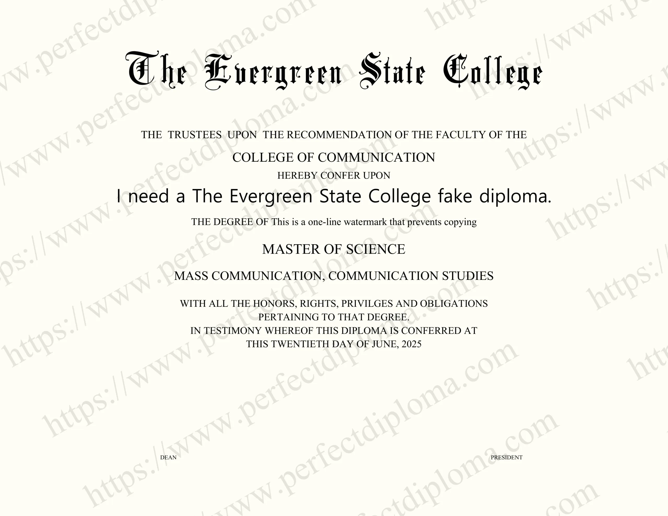 I need a The Evergreen State College fake diploma.