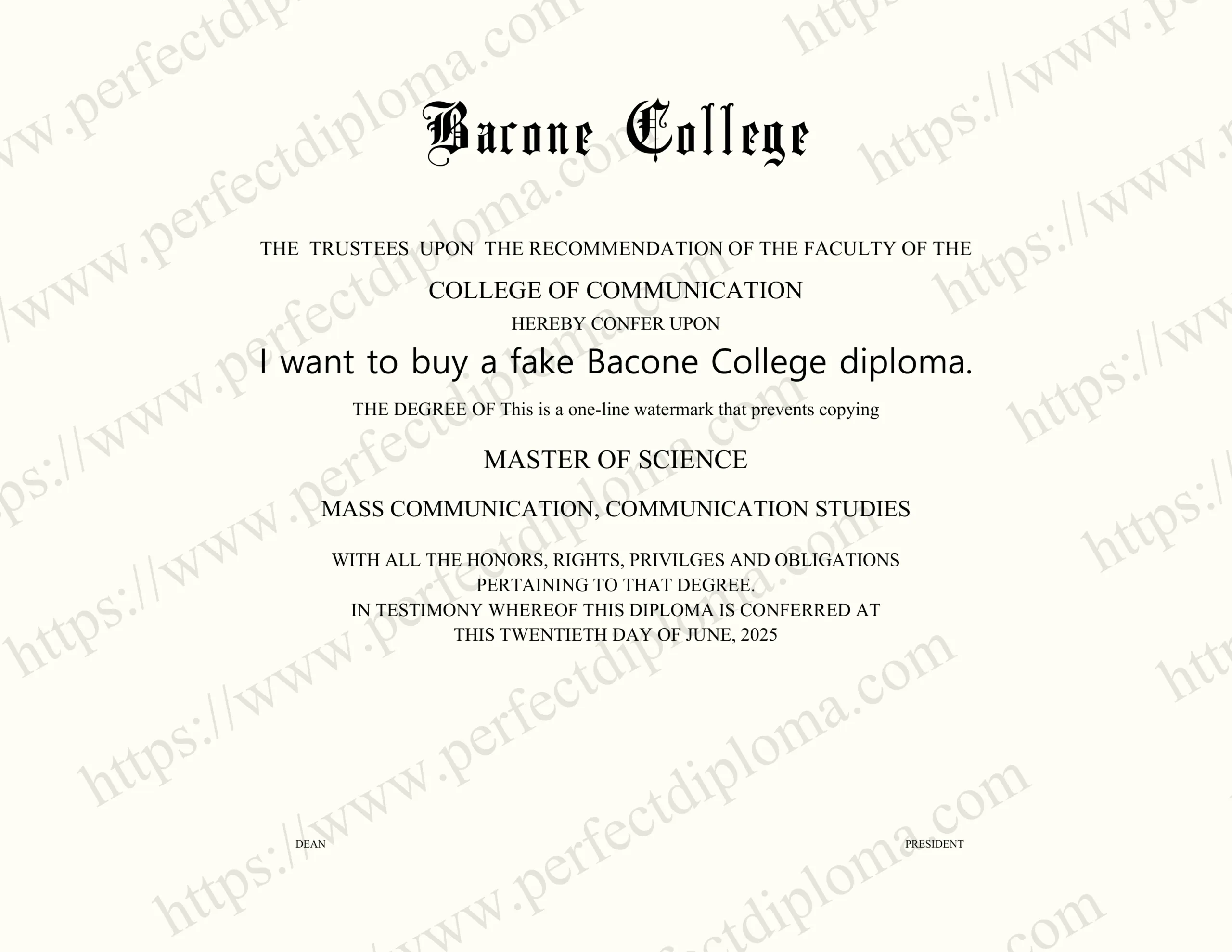 I want to buy a fake Bacone College diploma.