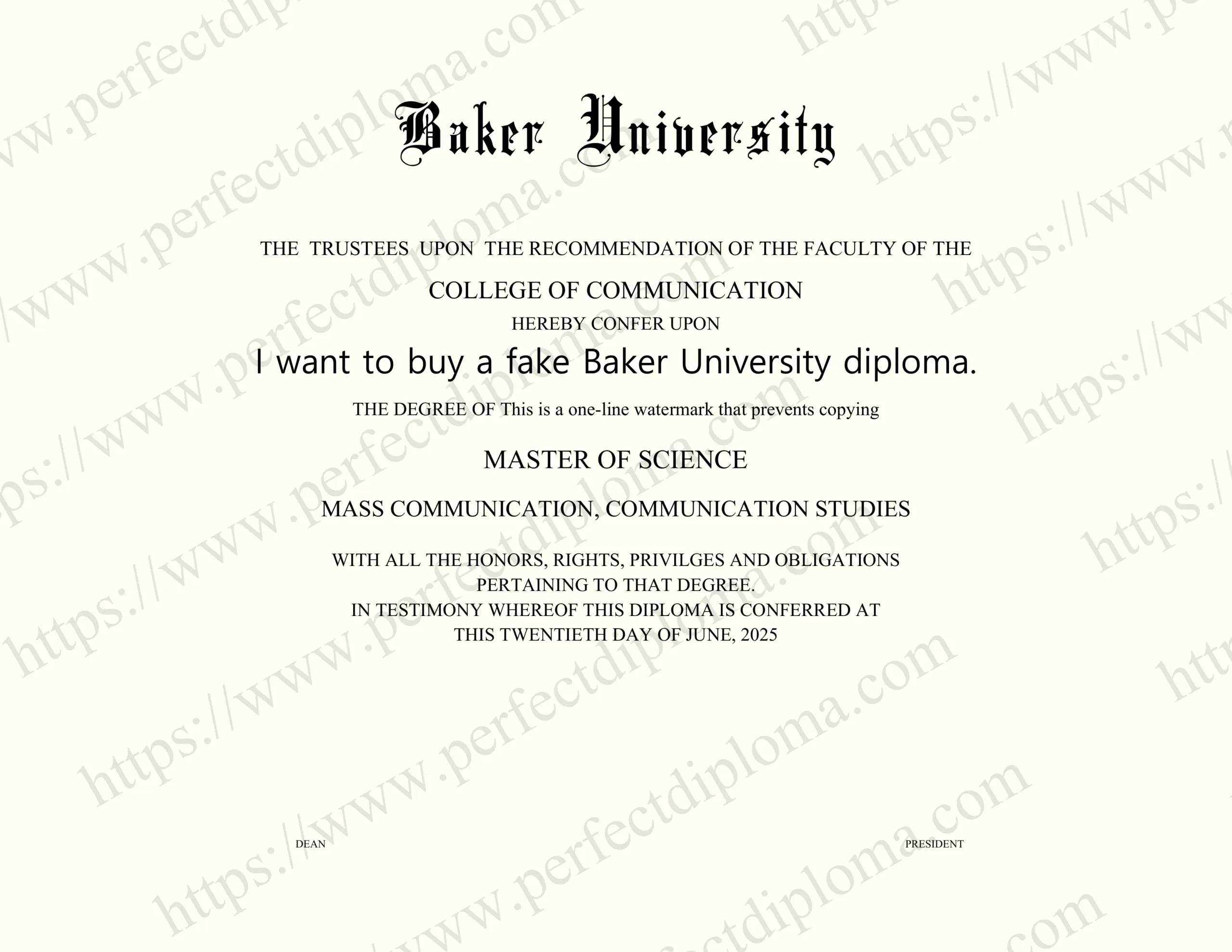 I want to buy a fake Baker University diploma.