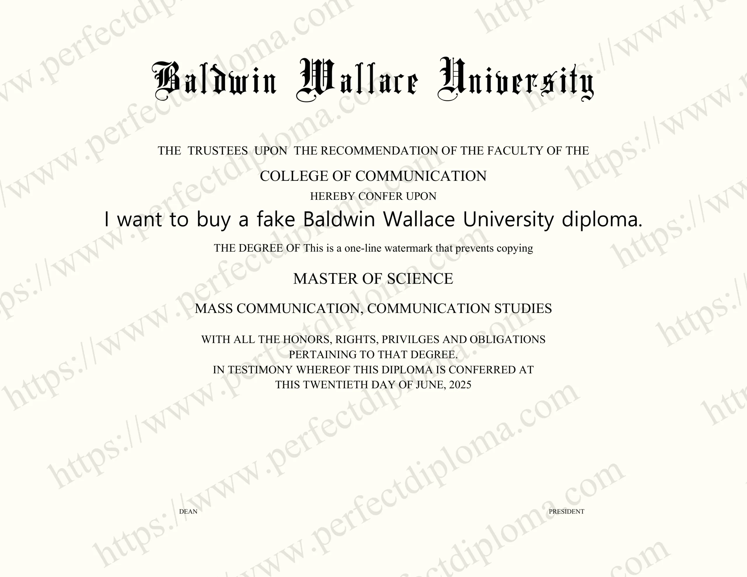 I want to buy a fake Baldwin Wallace University diploma.