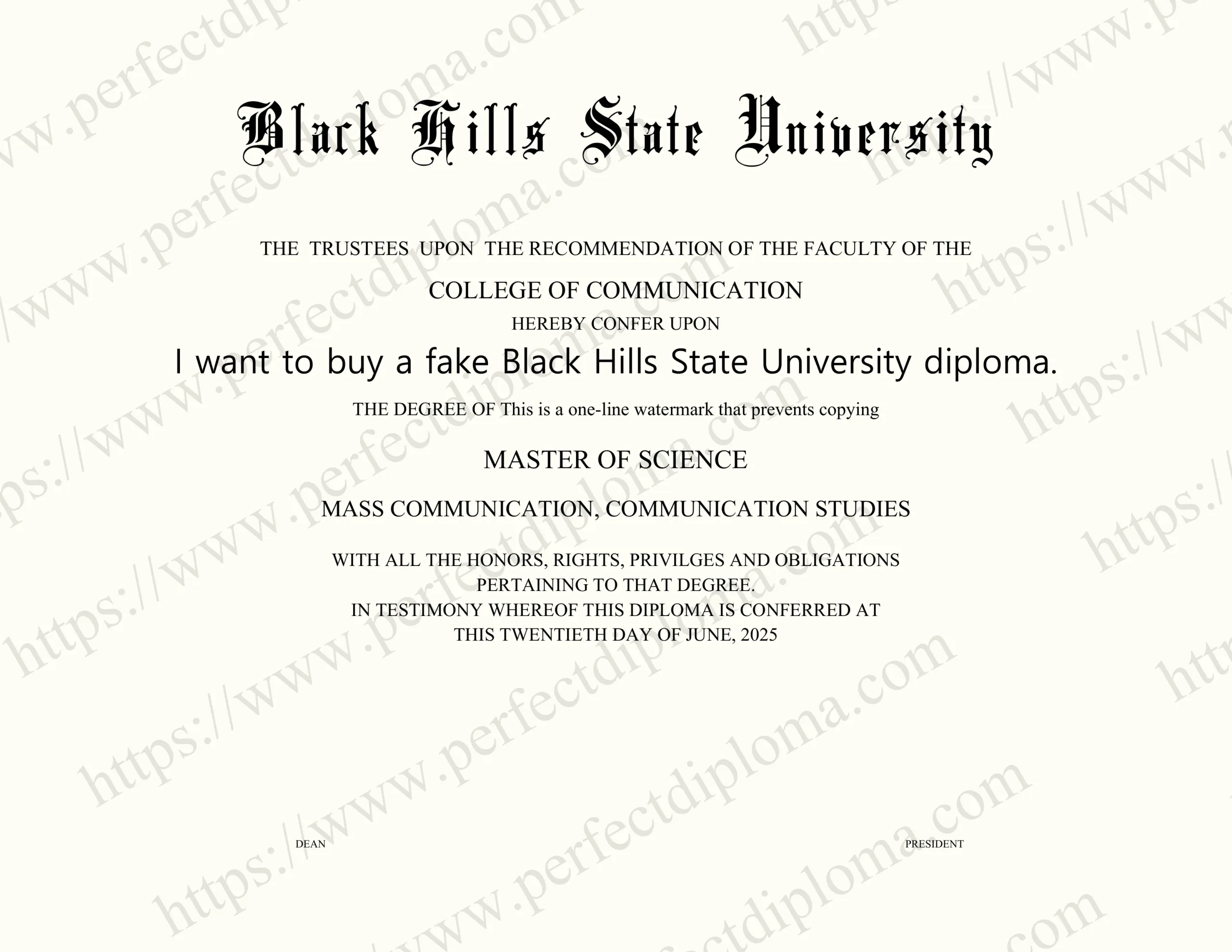 I want to buy a fake Black Hills State University diploma.