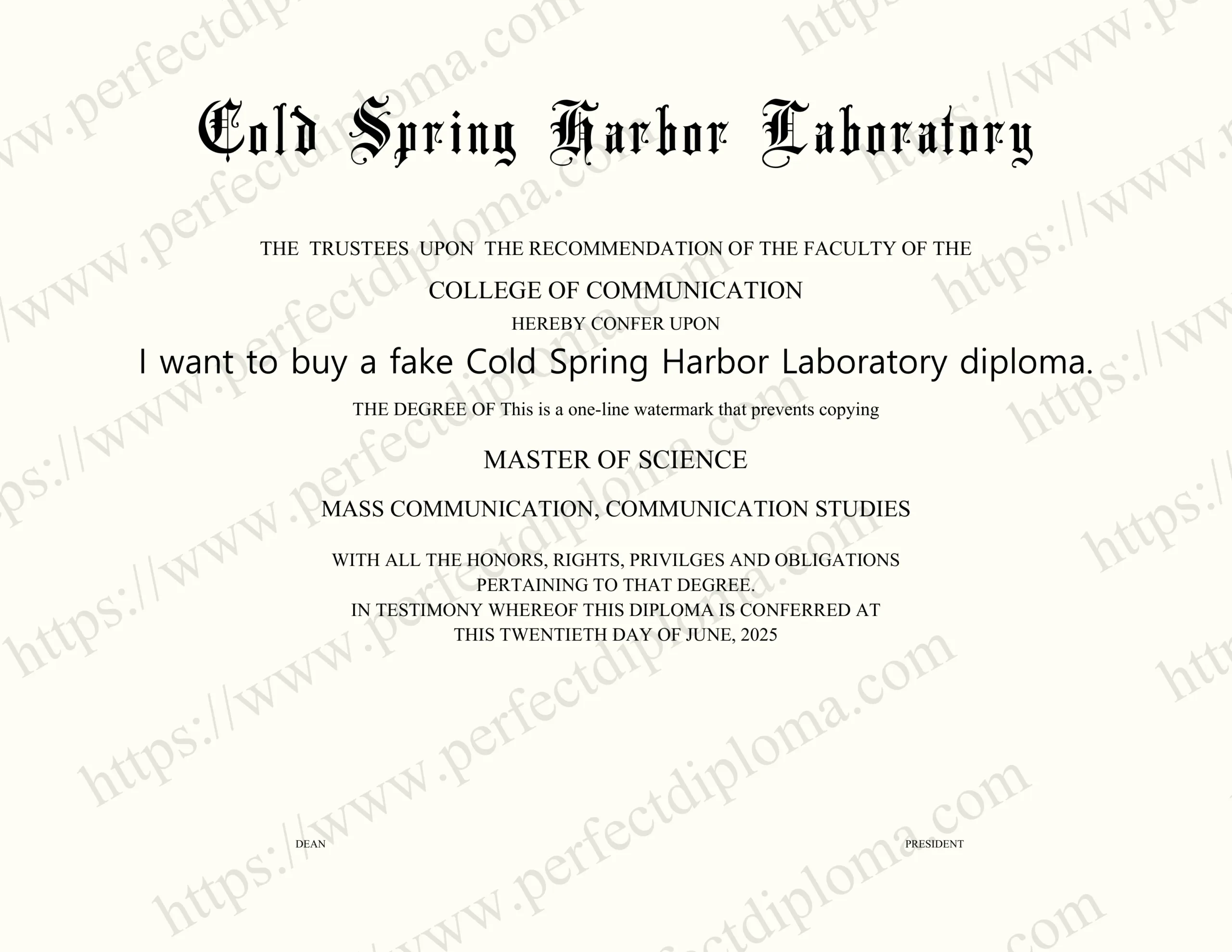 I want to buy a fake Cold Spring Harbor Laboratory diploma.