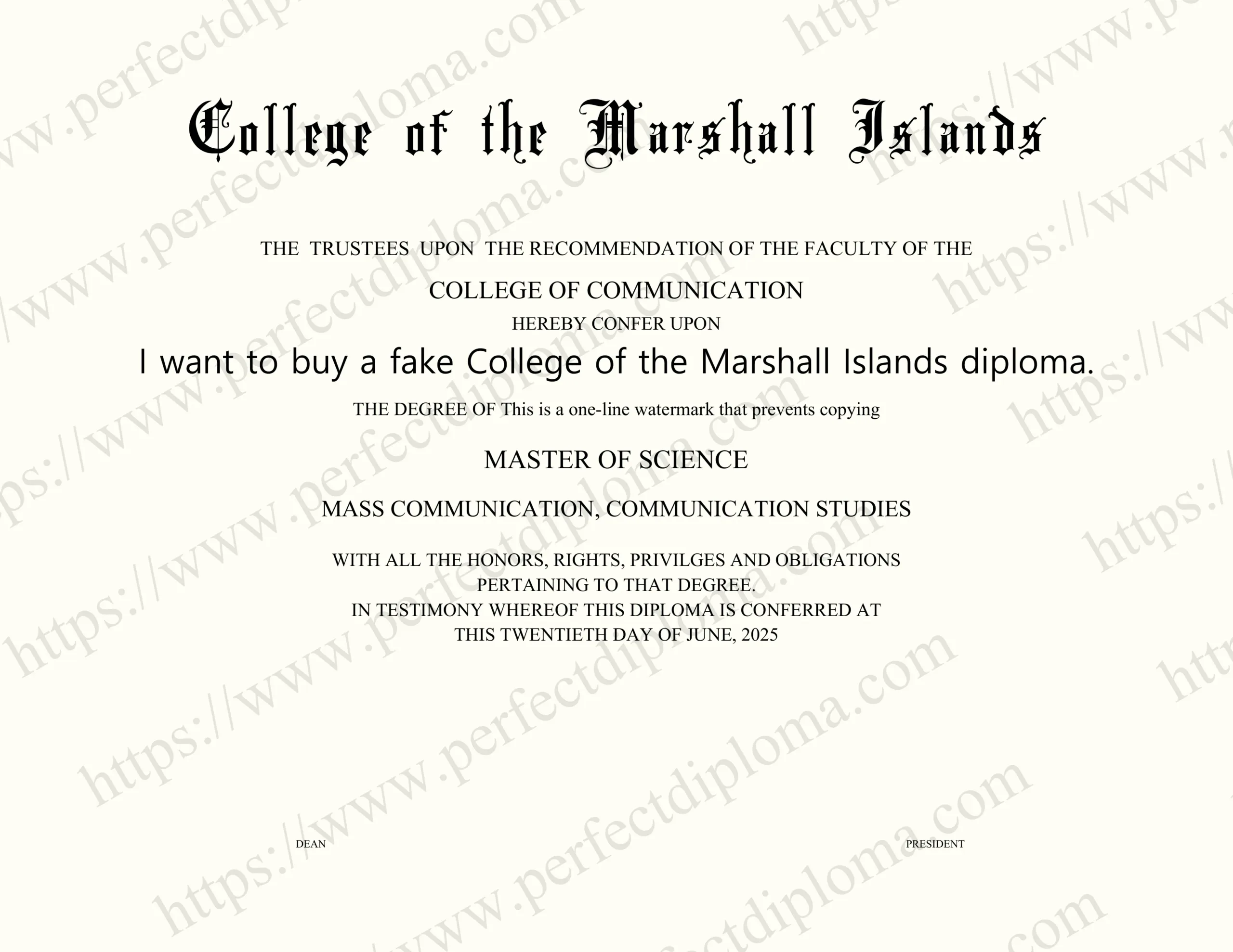 I want to buy a fake College of the Marshall Islands diploma.