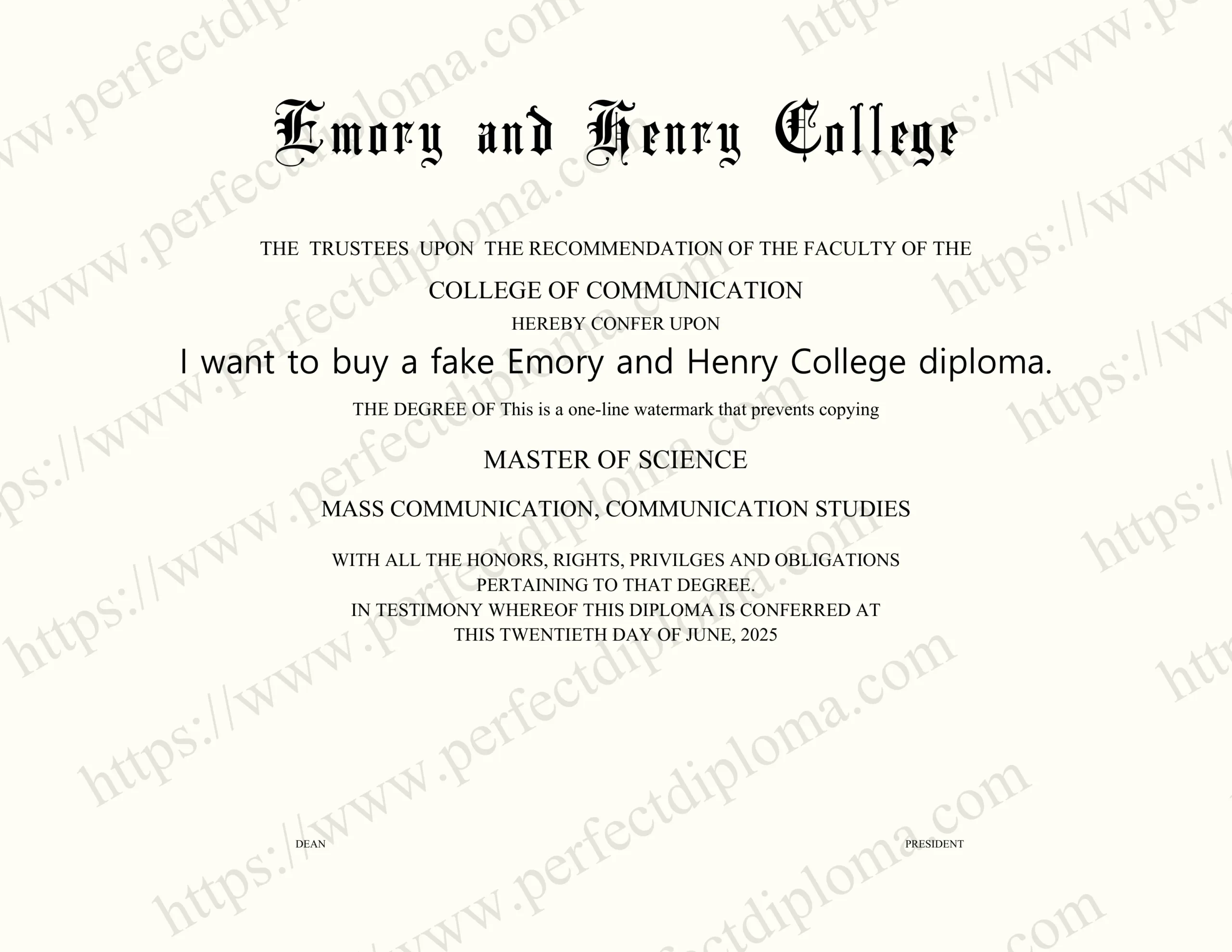I want to buy a fake Emory and Henry College diploma.