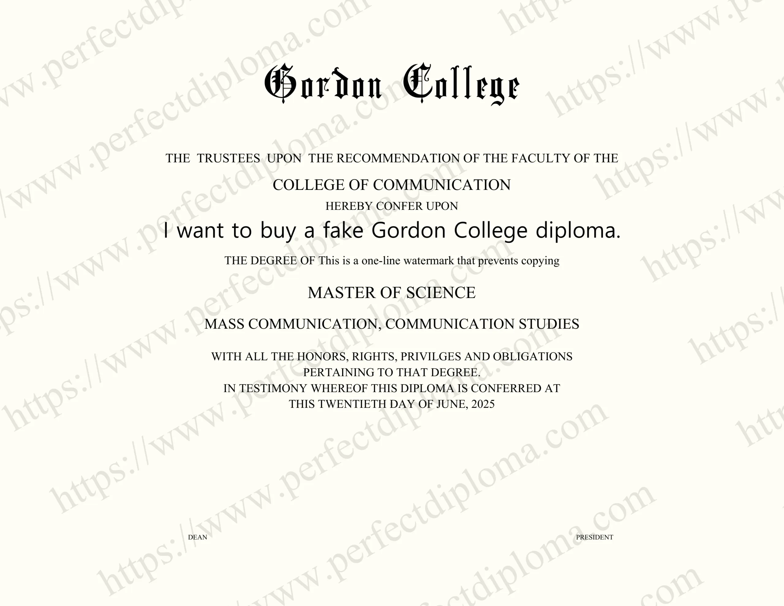 I want to buy a fake Gordon College diploma.