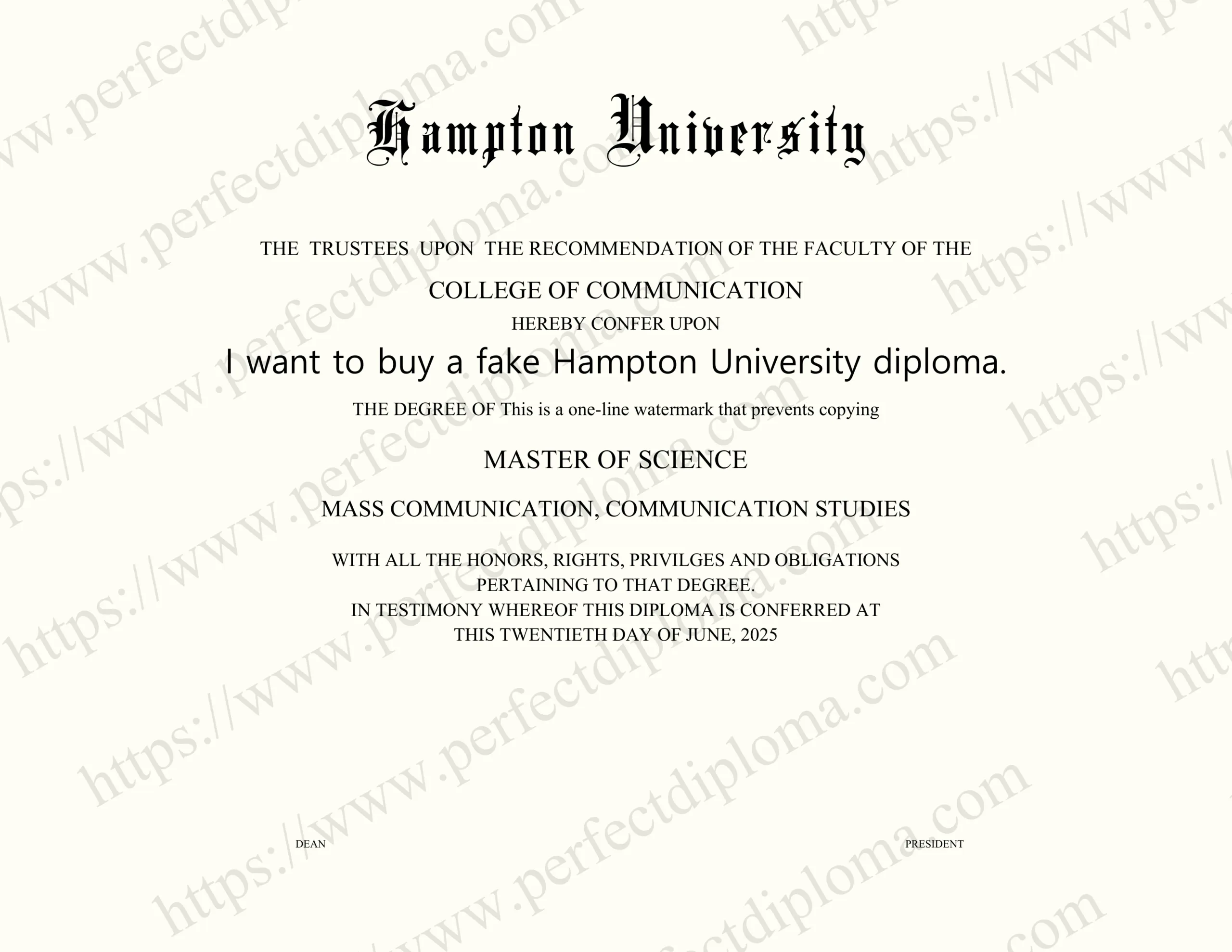 I want to buy a fake Hampton University diploma.