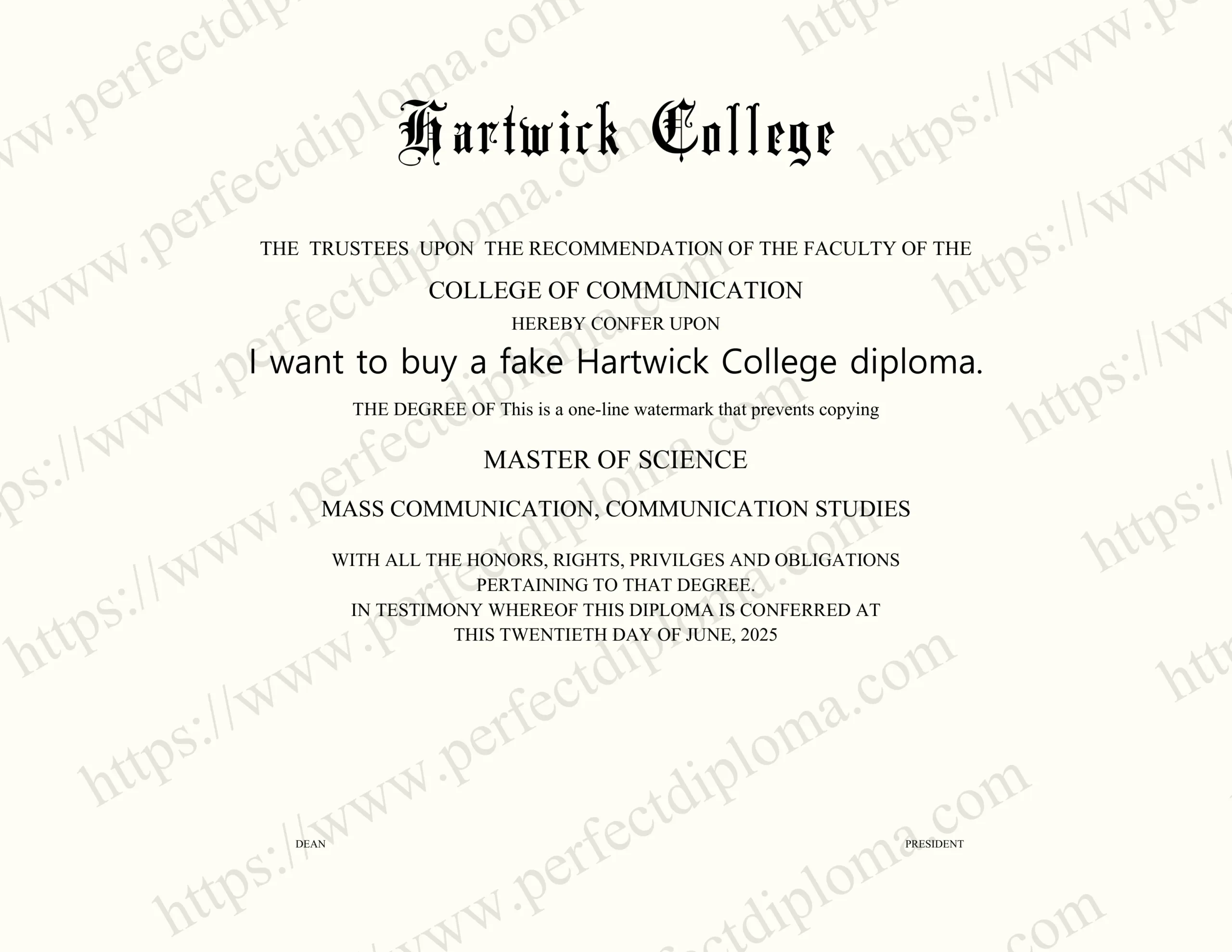 I want to buy a fake Hartwick College diploma.