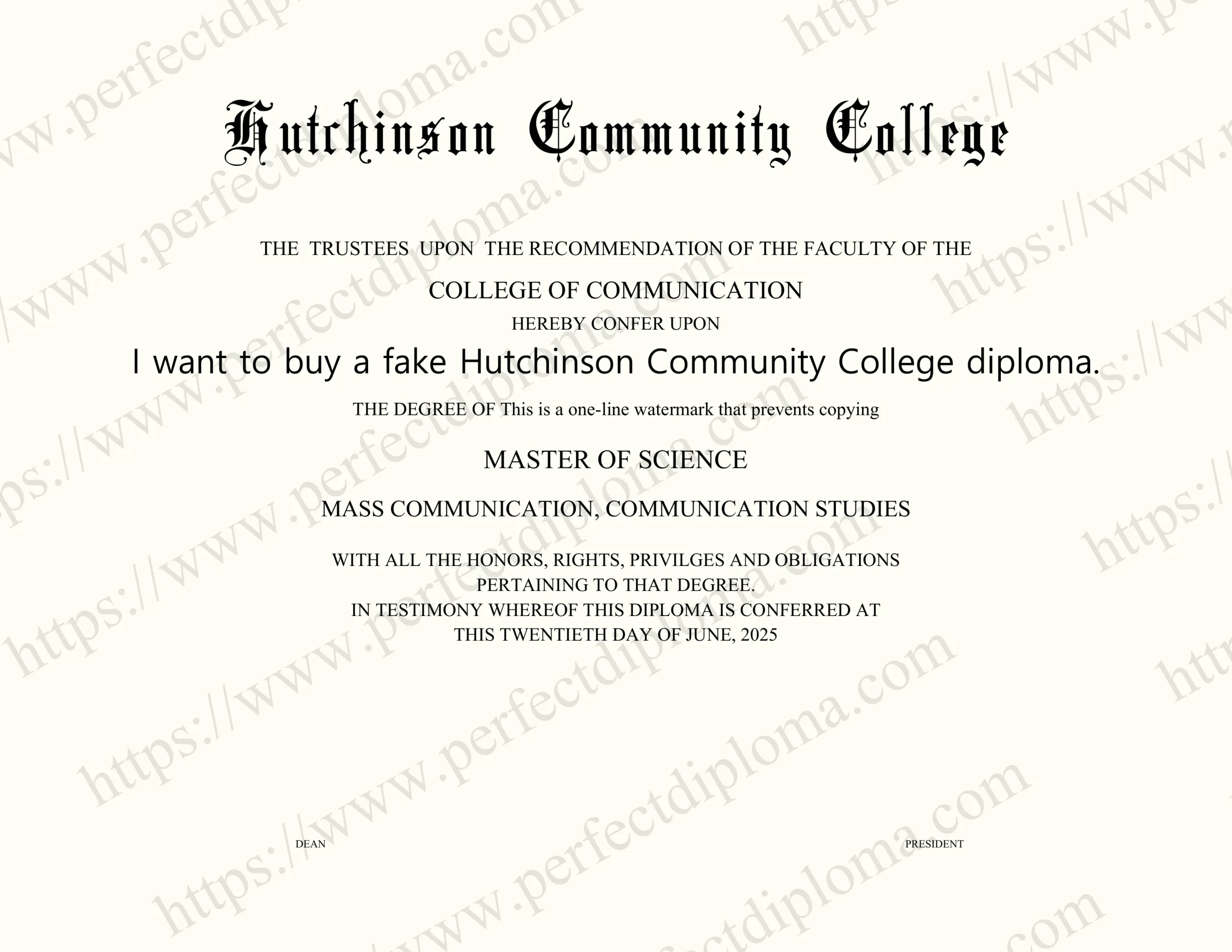 I want to buy a fake Hutchinson Community College diploma.