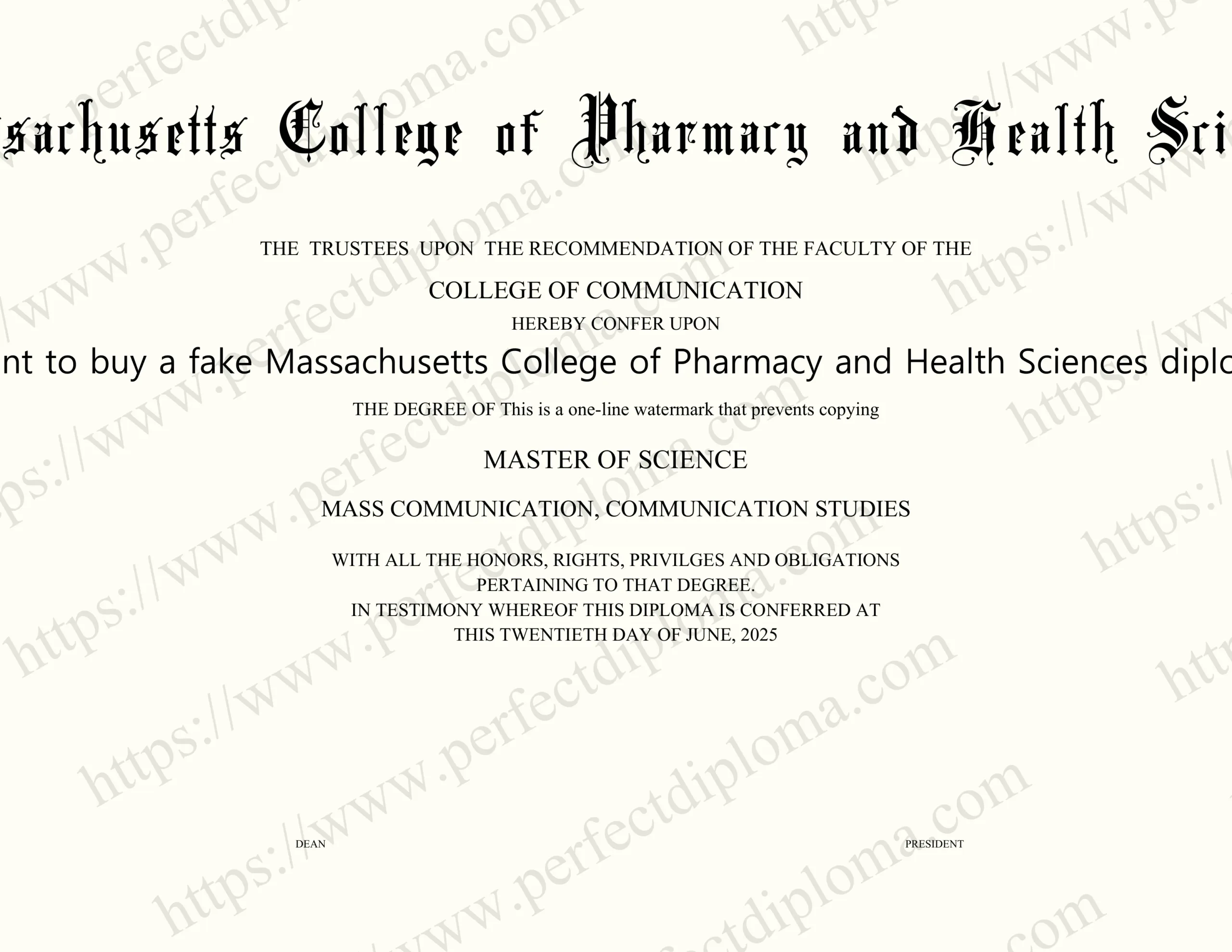 I want to buy a fake Massachusetts College of Pharmacy and Health Sciences diploma.