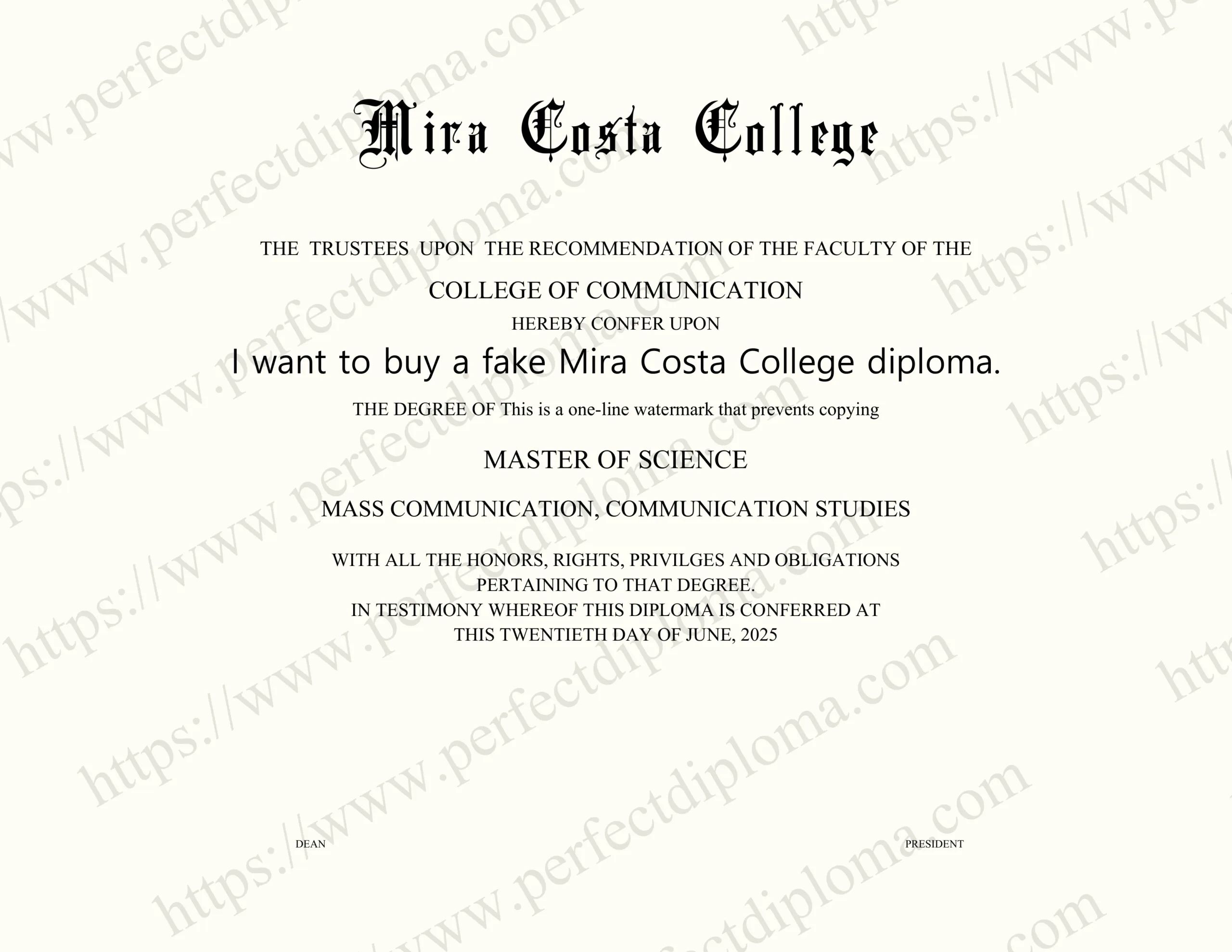 I want to buy a fake Mira Costa College diploma.
