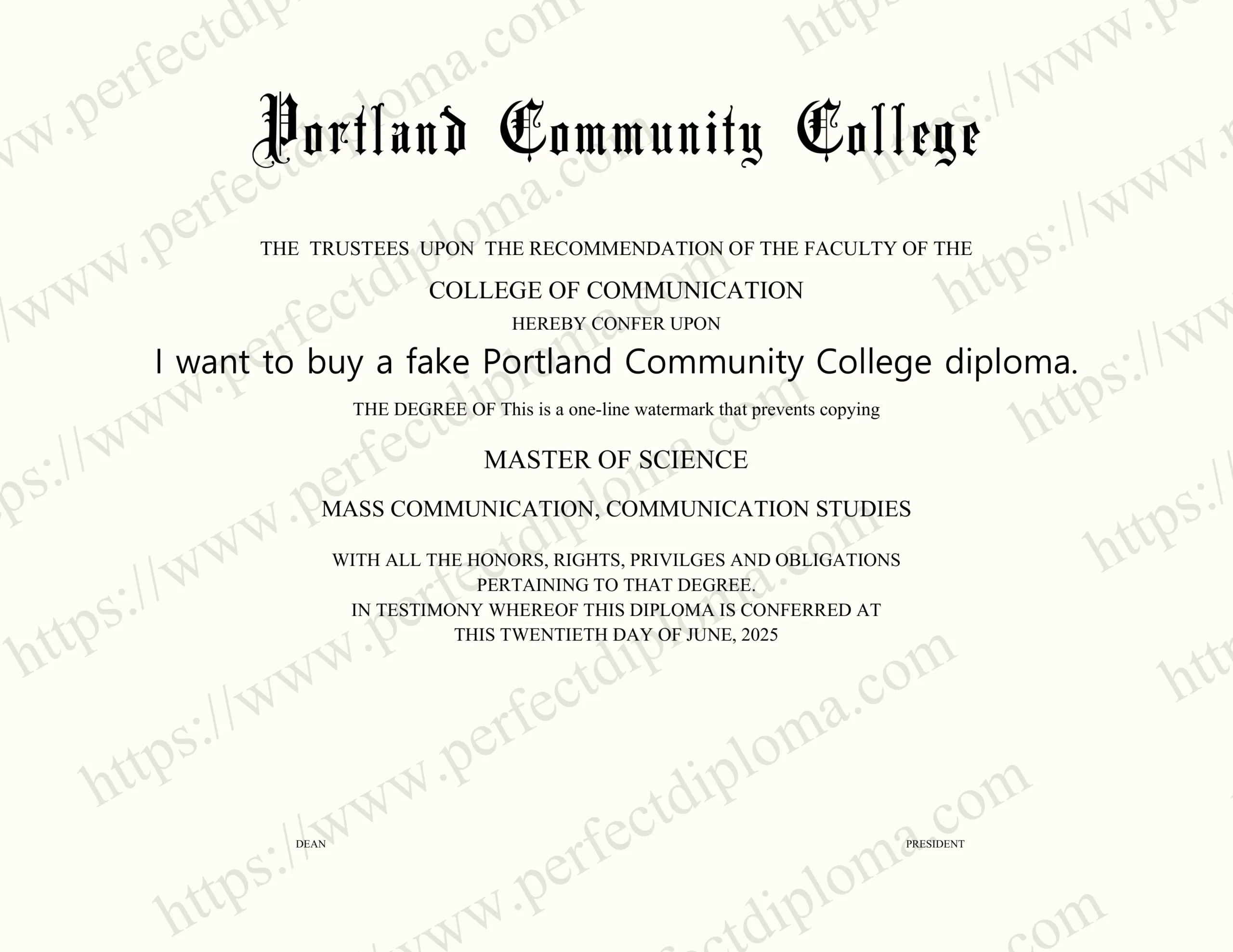 I want to buy a fake Portland Community College diploma.