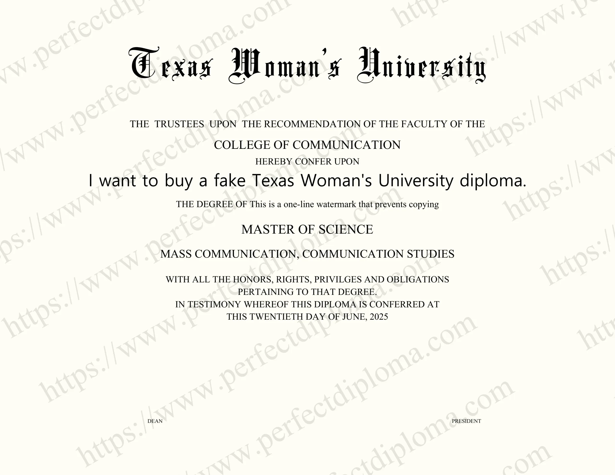 I want to buy a fake Texas Woman's University diploma.