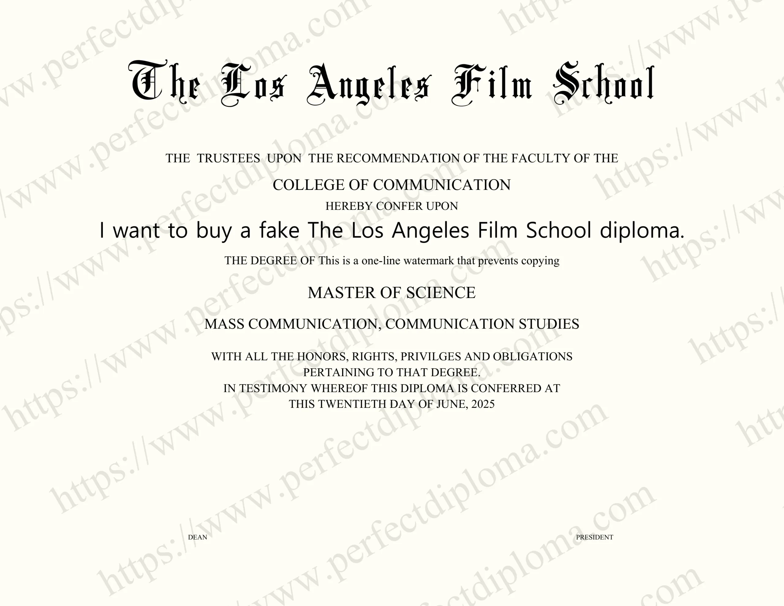 I want to buy a fake The Los Angeles Film School diploma.