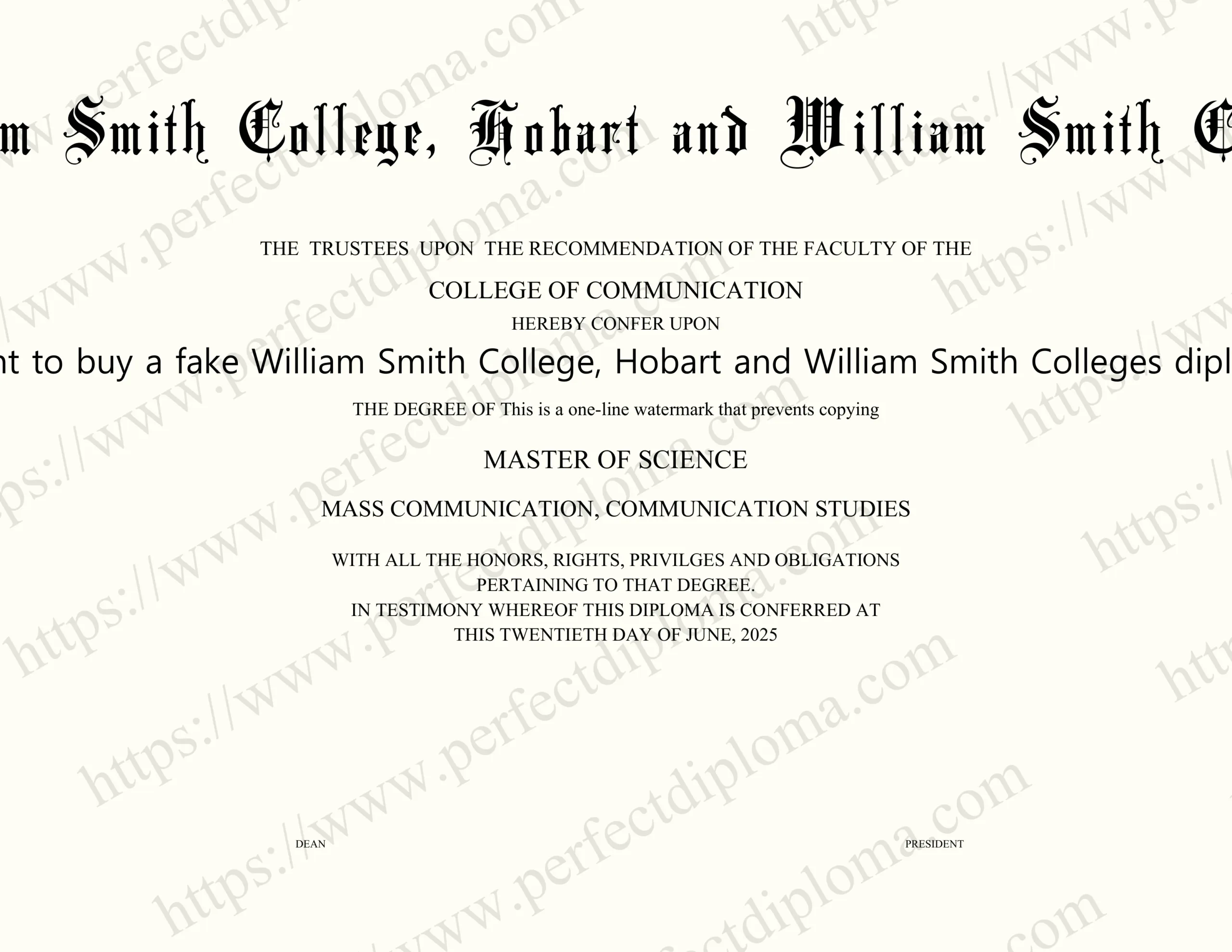 I want to buy a fake William Smith College, Hobart and William Smith Colleges diploma.