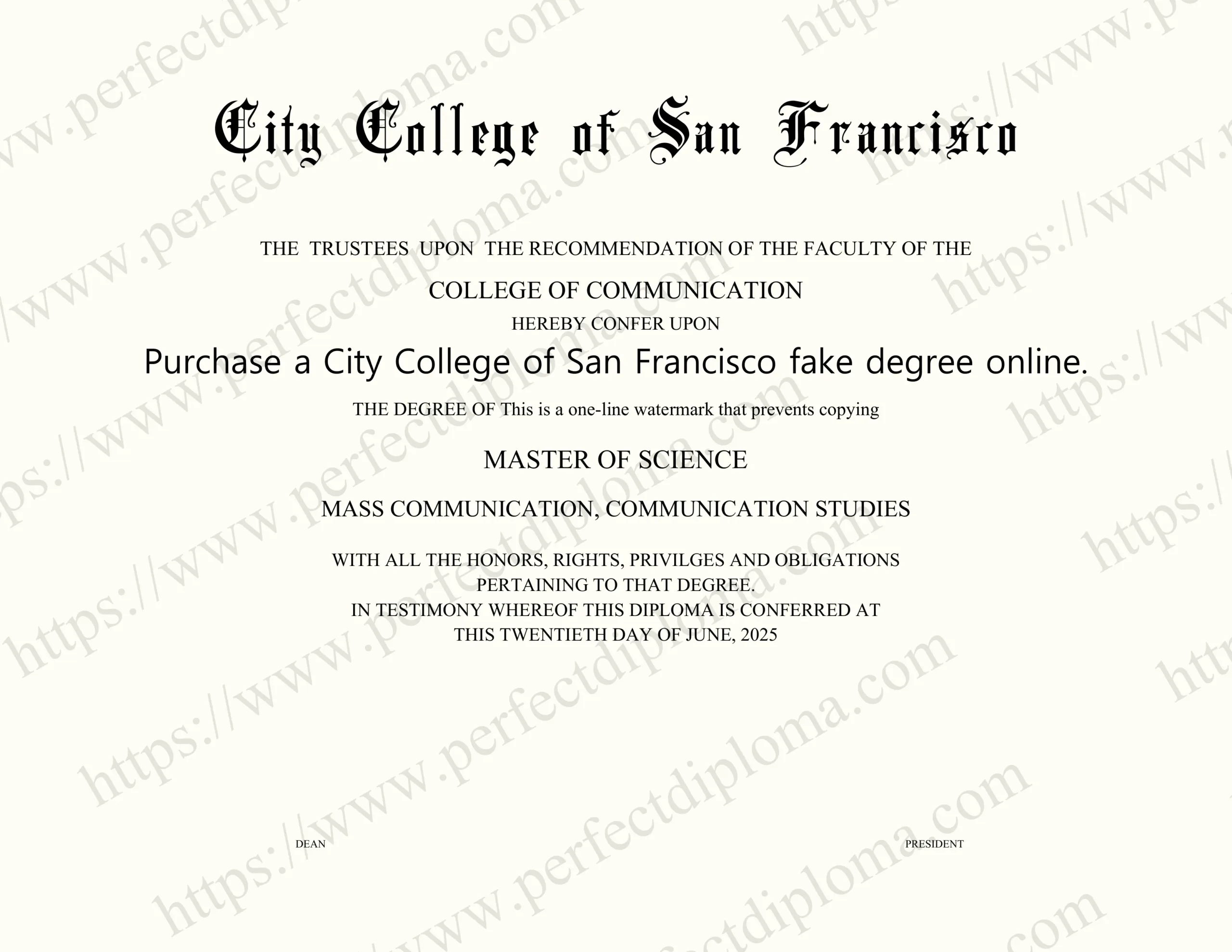 Purchase a City College of San Francisco fake degree online.