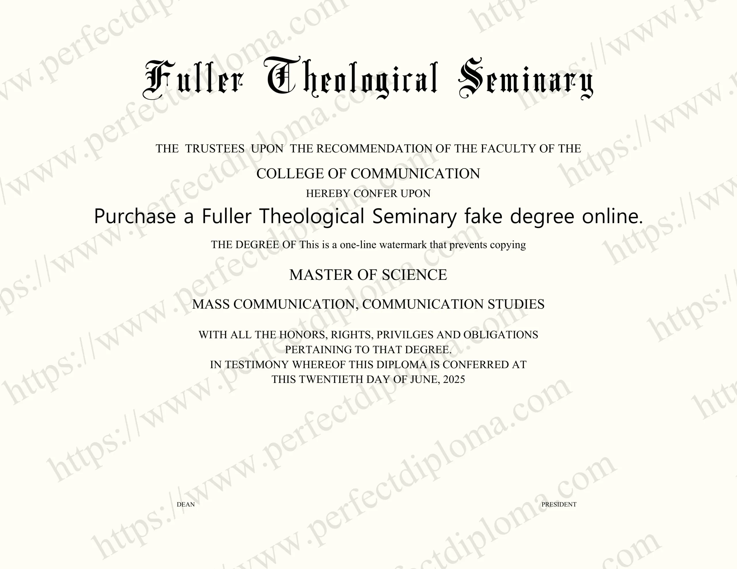 Purchase a Fuller Theological Seminary fake degree online.