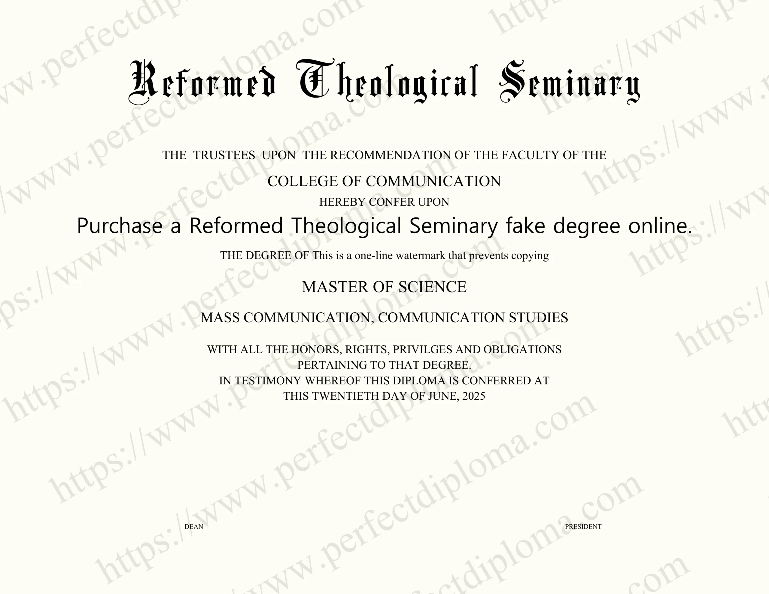 Purchase a Reformed Theological Seminary fake degree online.