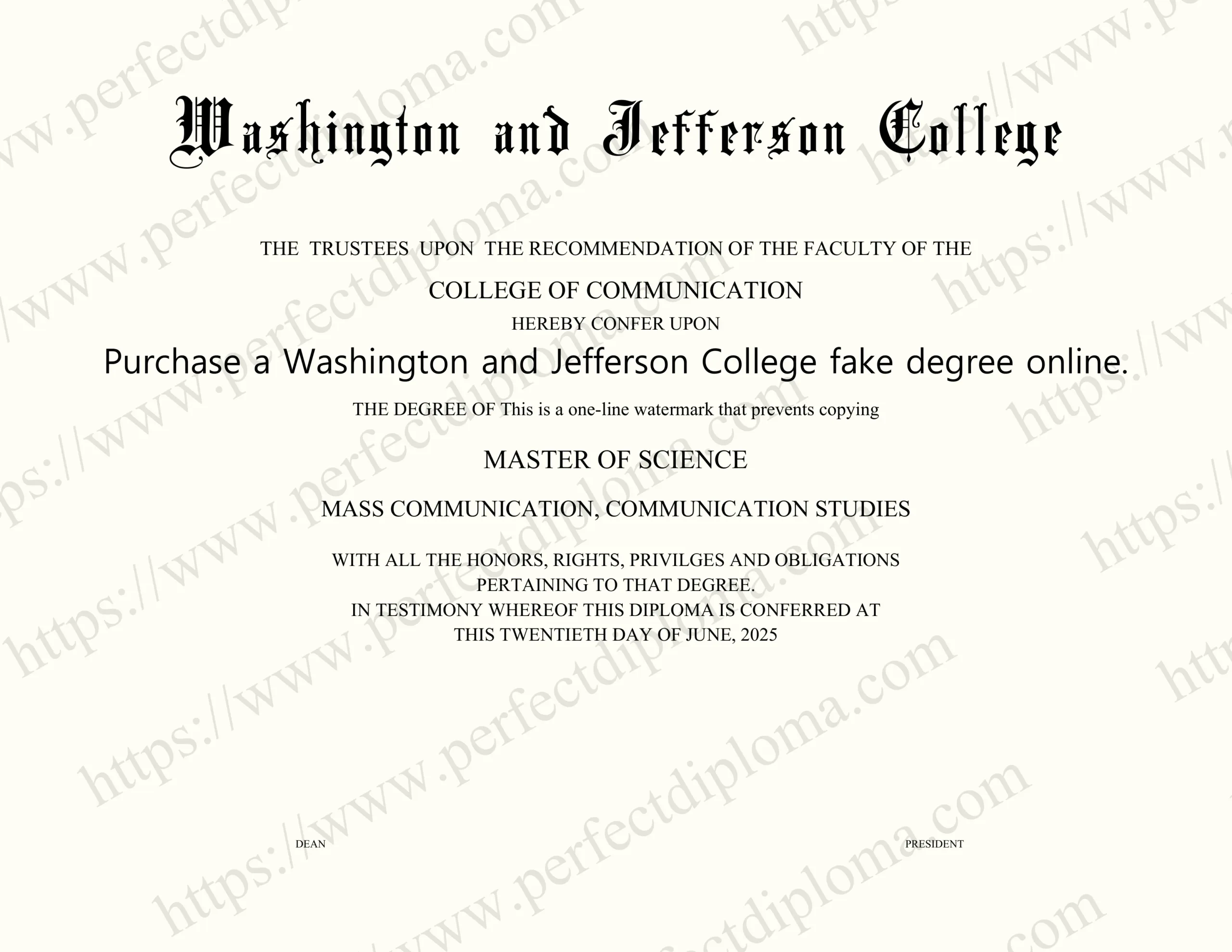 Purchase a Washington and Jefferson College fake degree online.