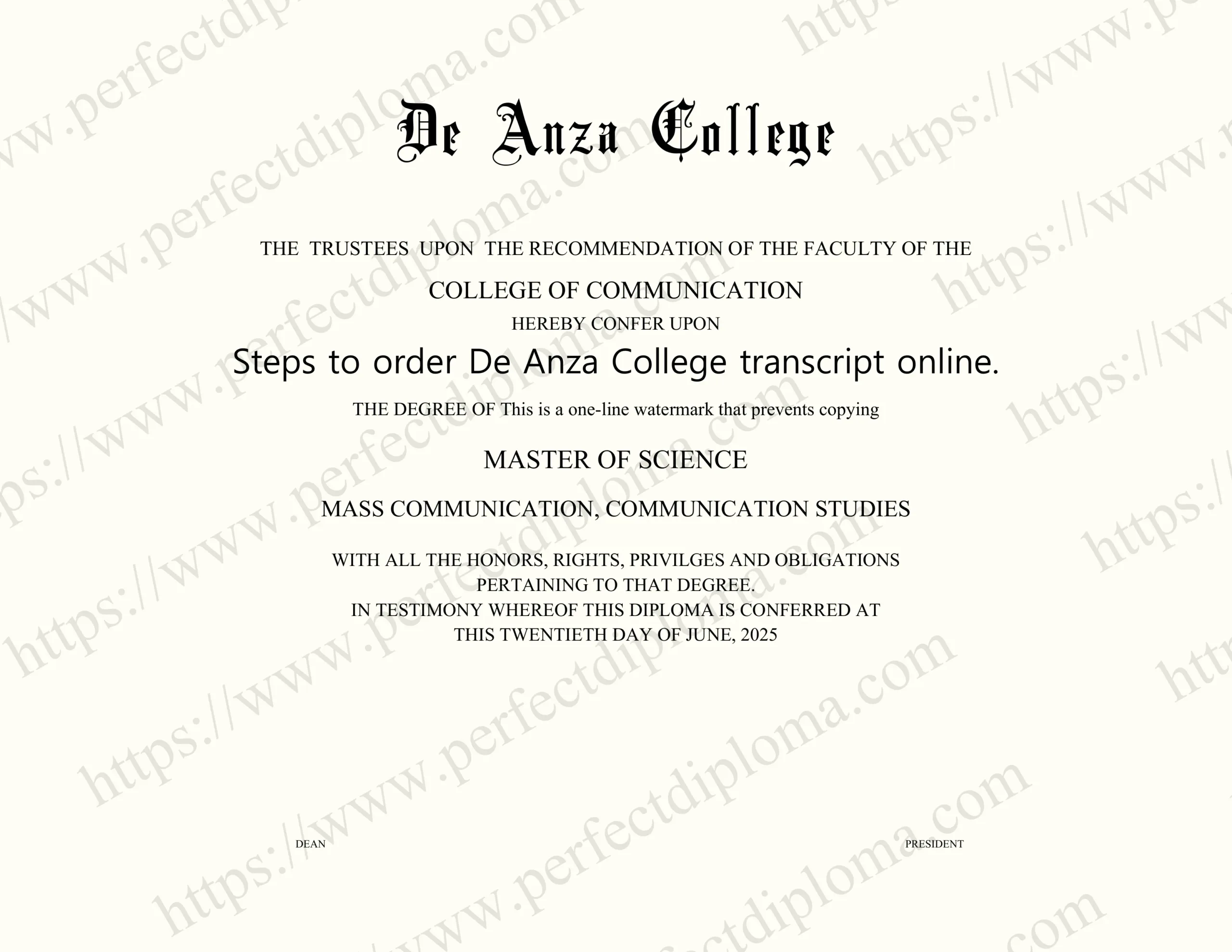 Steps to order De Anza College transcript online.