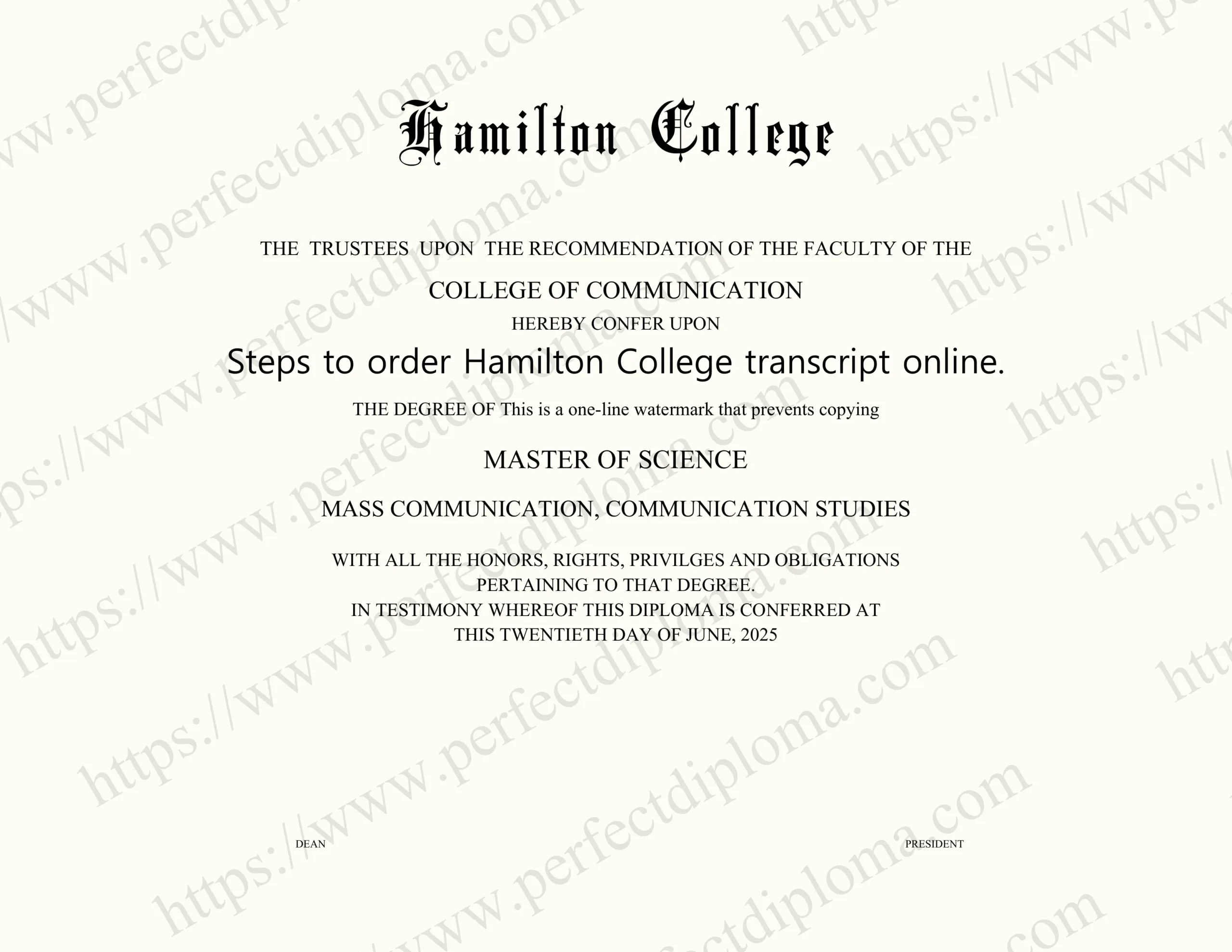 Steps to order Hamilton College transcript online.