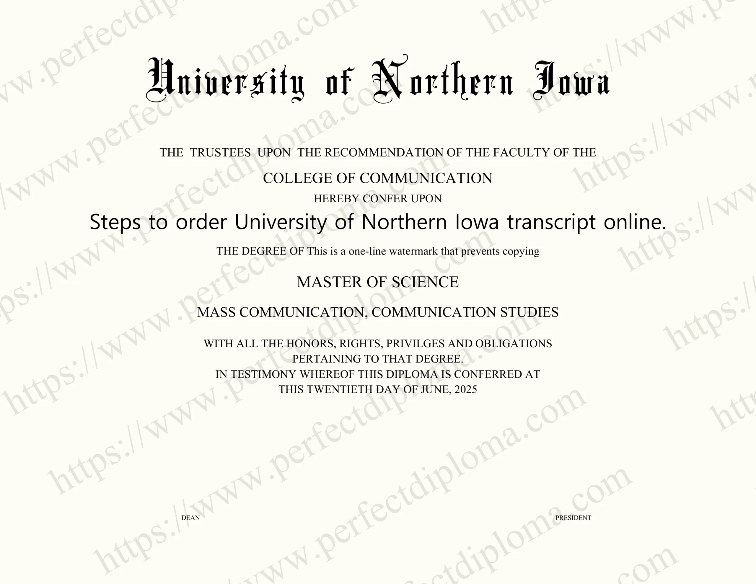 Steps to order University of Northern Iowa transcript online.