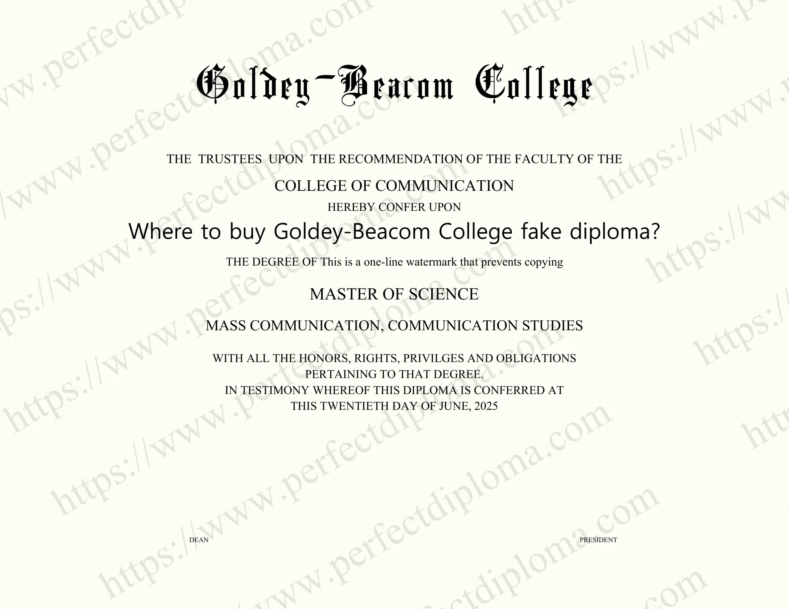 Where to buy Goldey-Beacom College fake diploma?