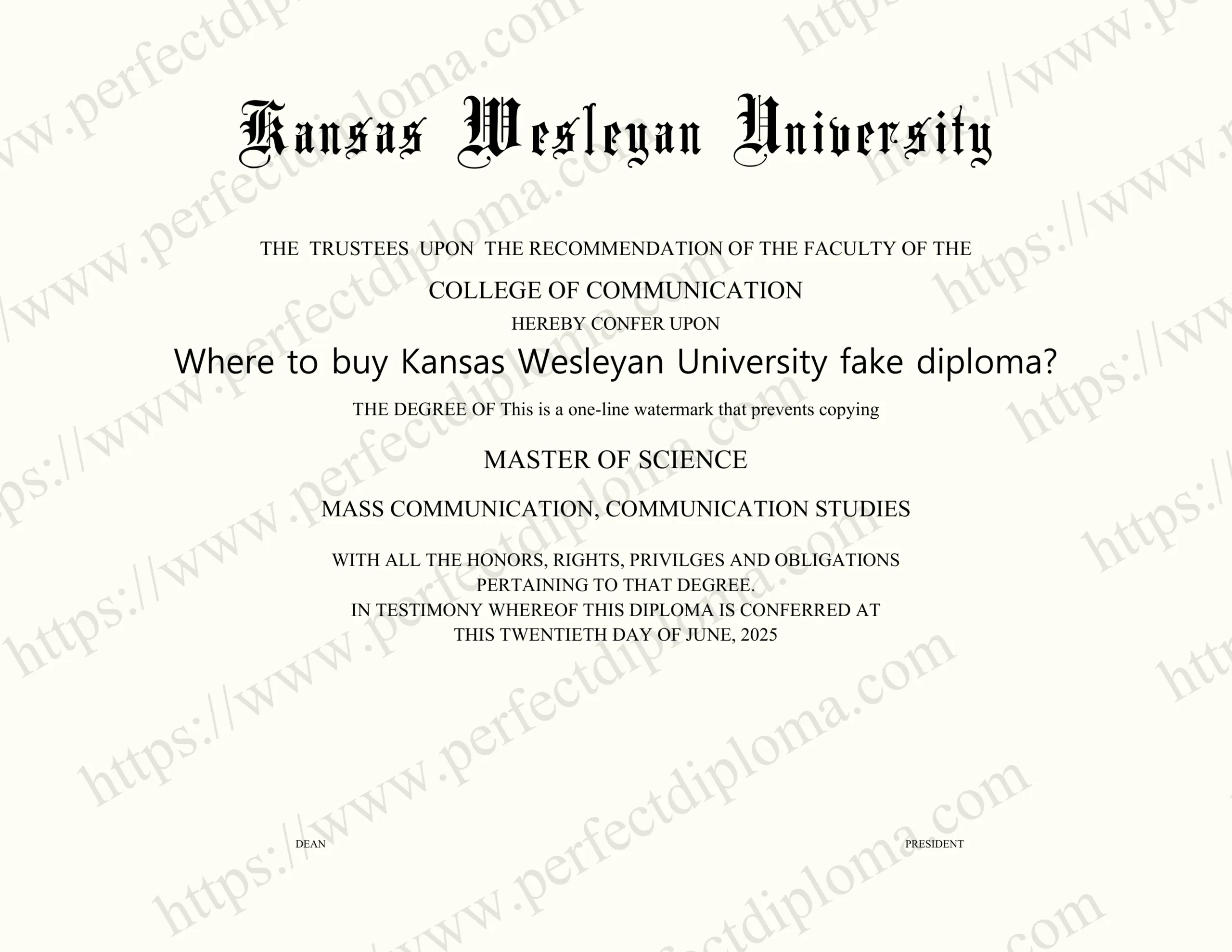 Where to buy Kansas Wesleyan University fake diploma?