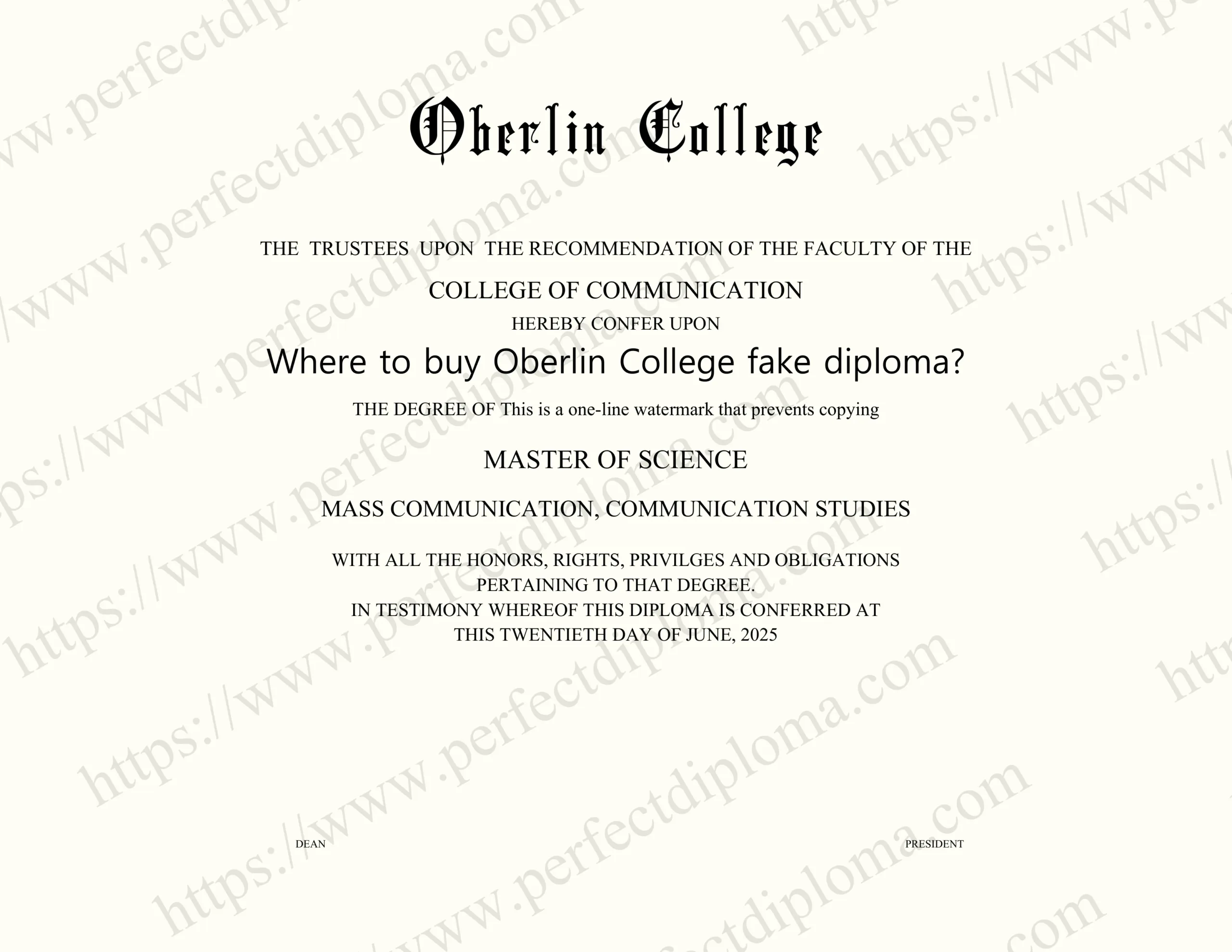 Where to buy Oberlin College fake diploma?