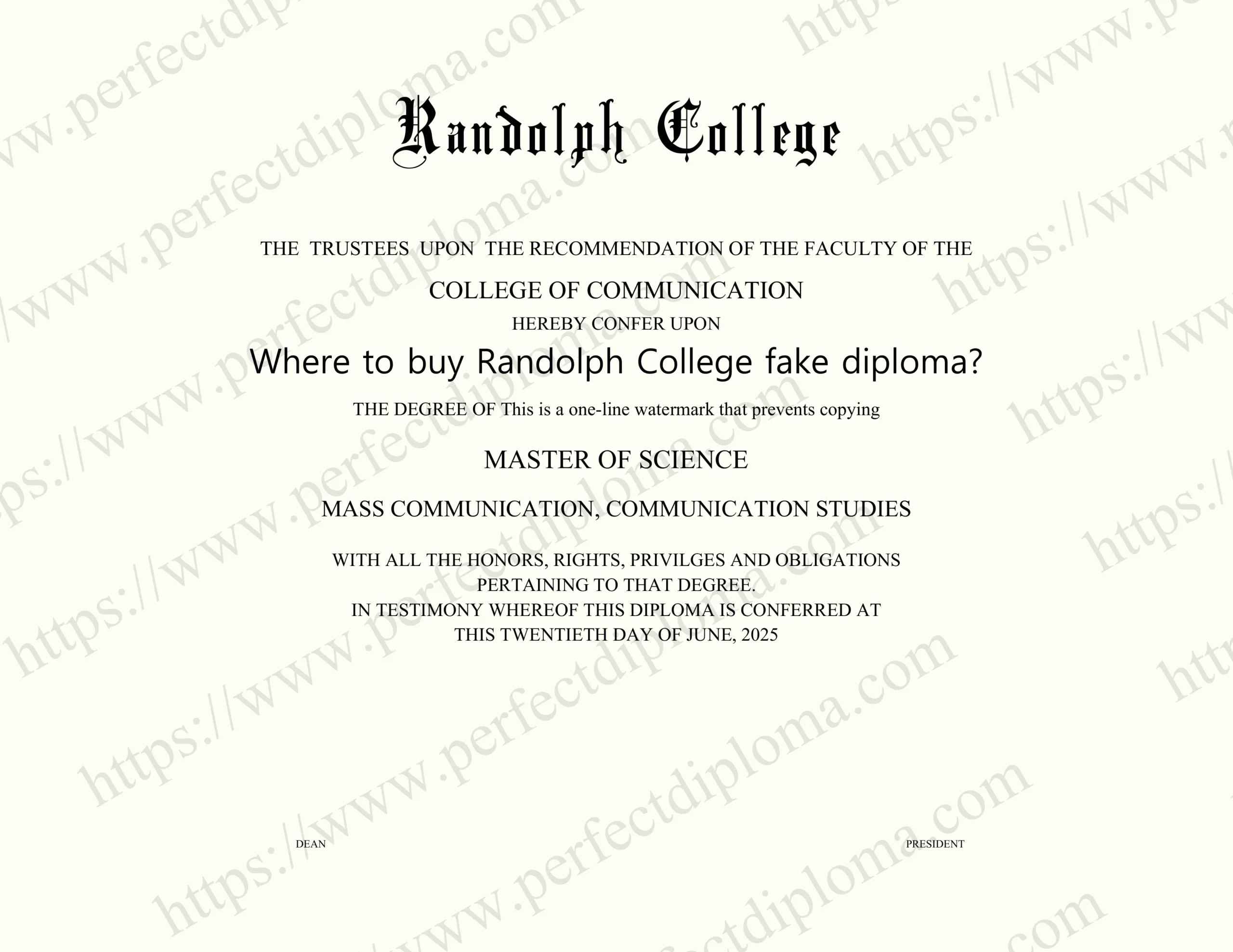 Where to buy Randolph College fake diploma?