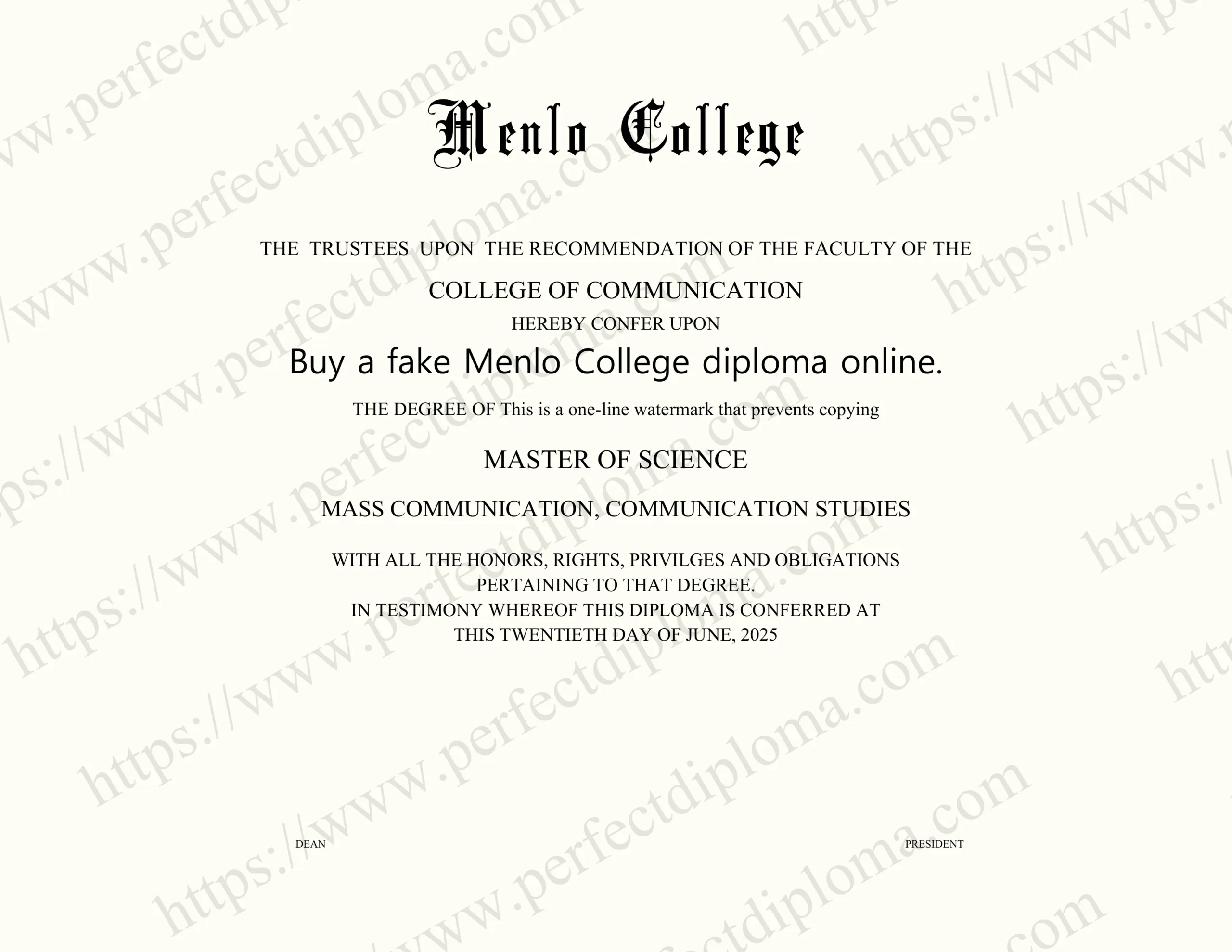 Buy a fake Menlo College diploma online.