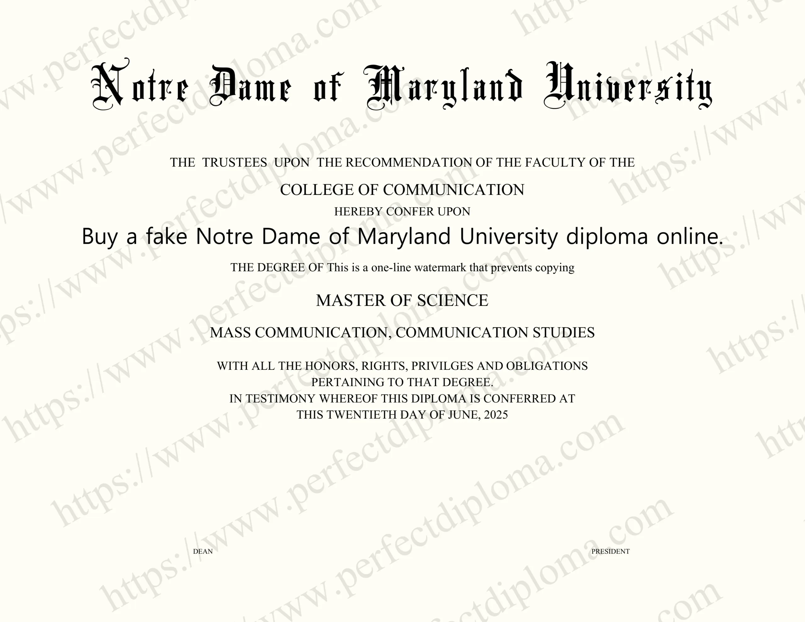 Buy a fake Notre Dame of Maryland University diploma online.