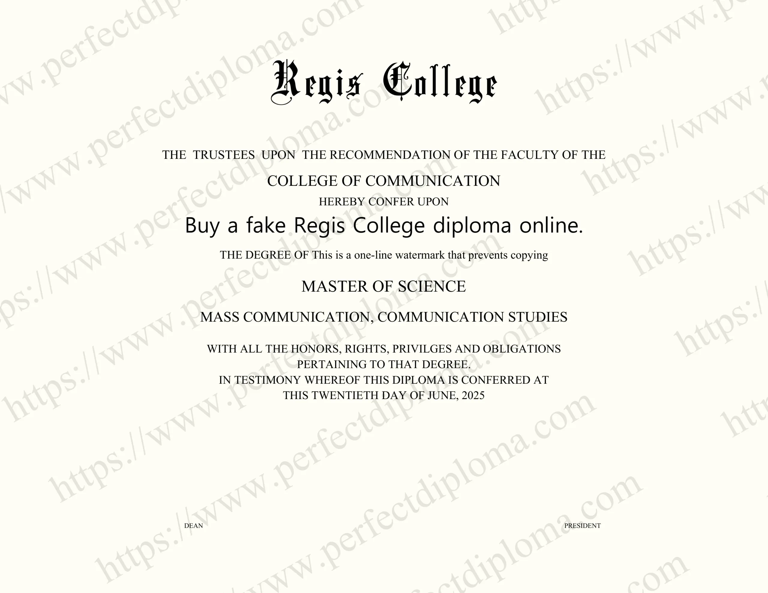 Buy a fake Regis College diploma online.