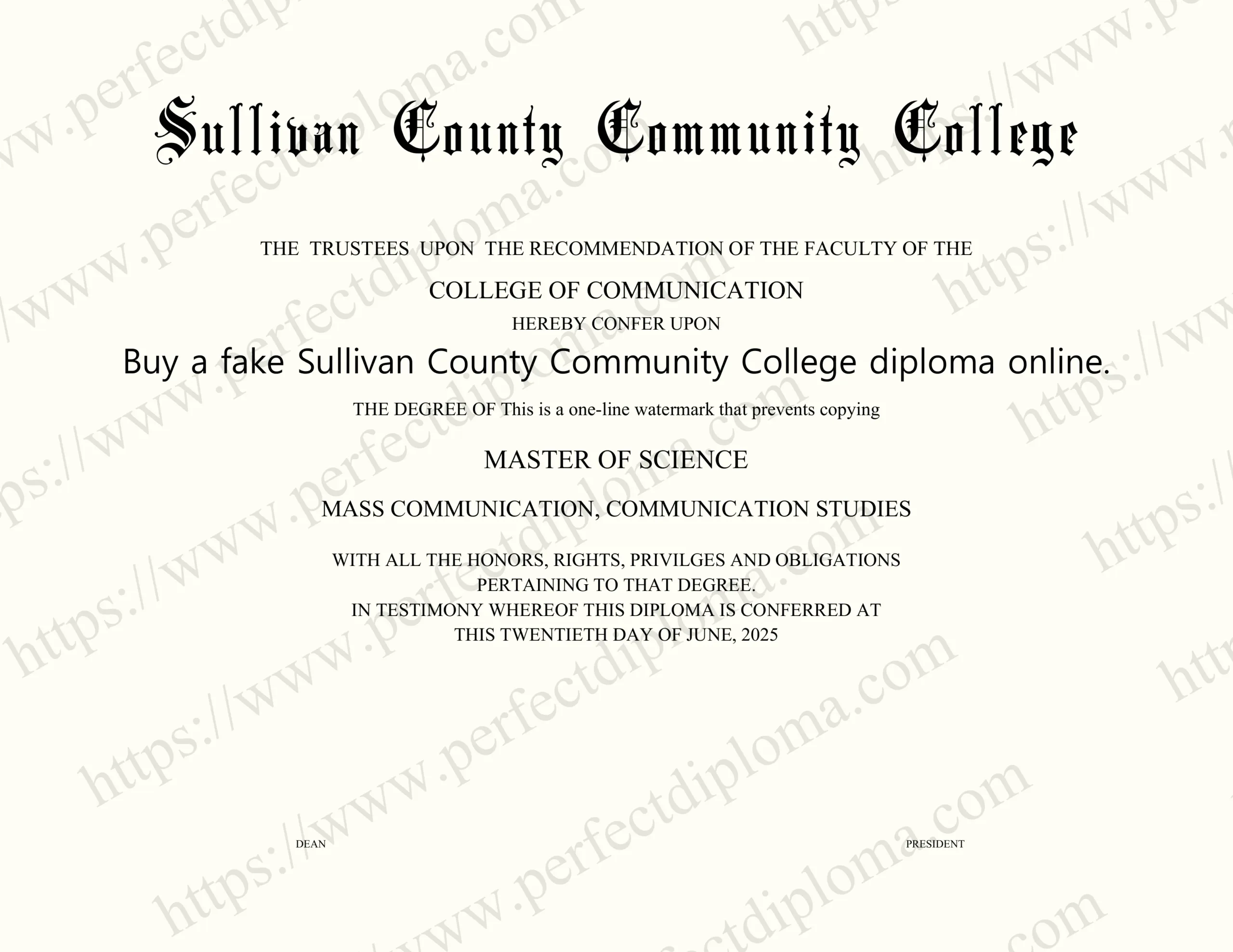 Buy a fake Sullivan County Community College diploma online.