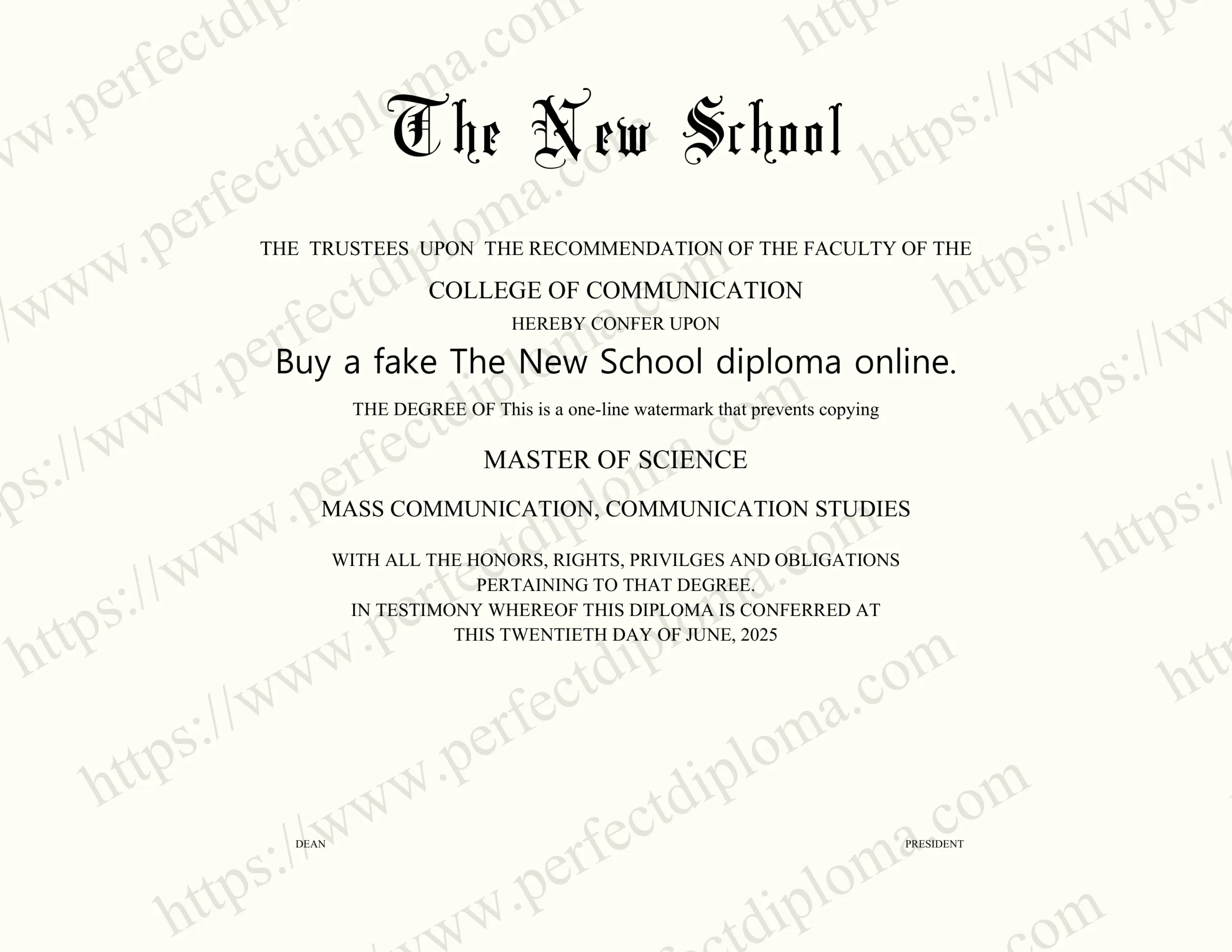 Buy a fake The New School diploma online.