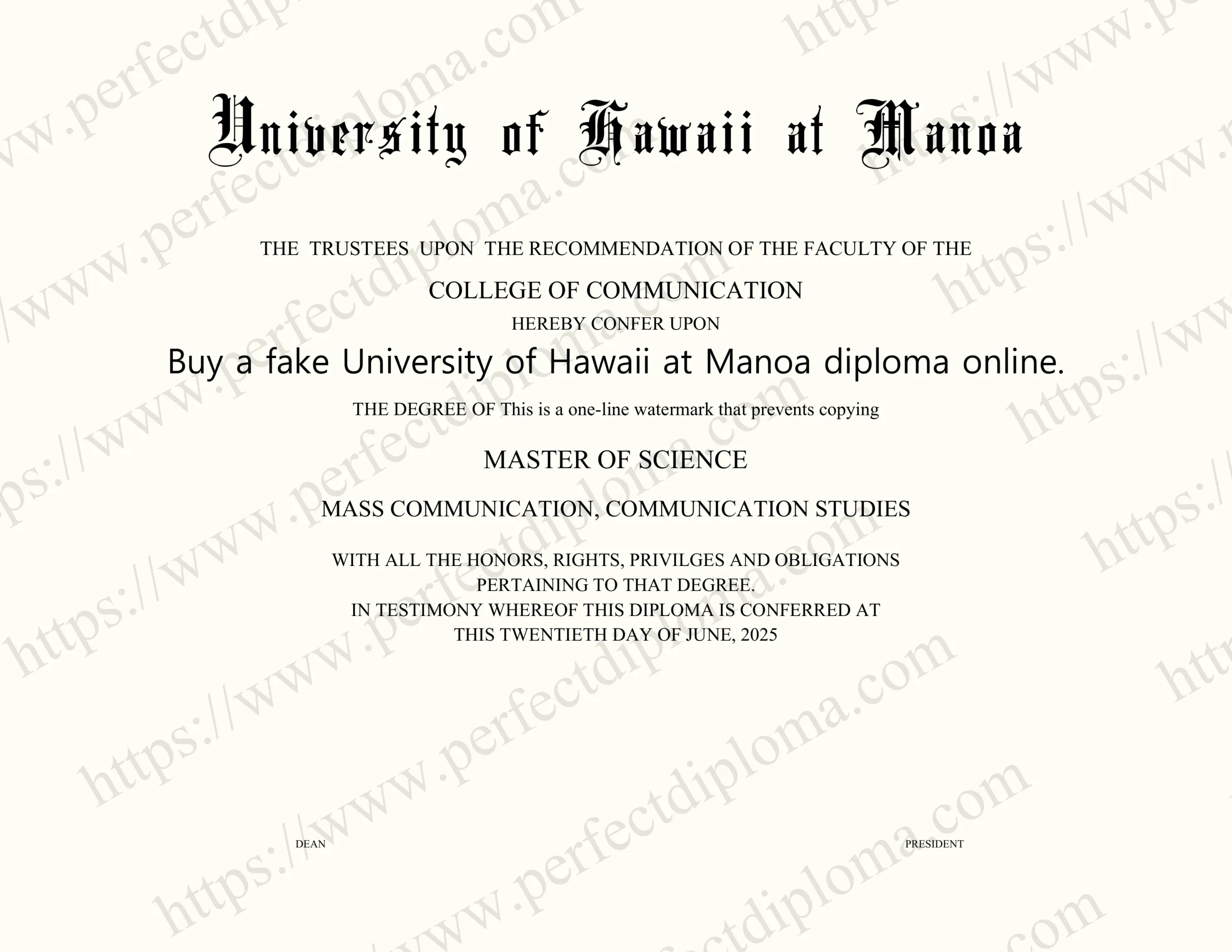 Buy a fake University of Hawaii at Manoa diploma online.