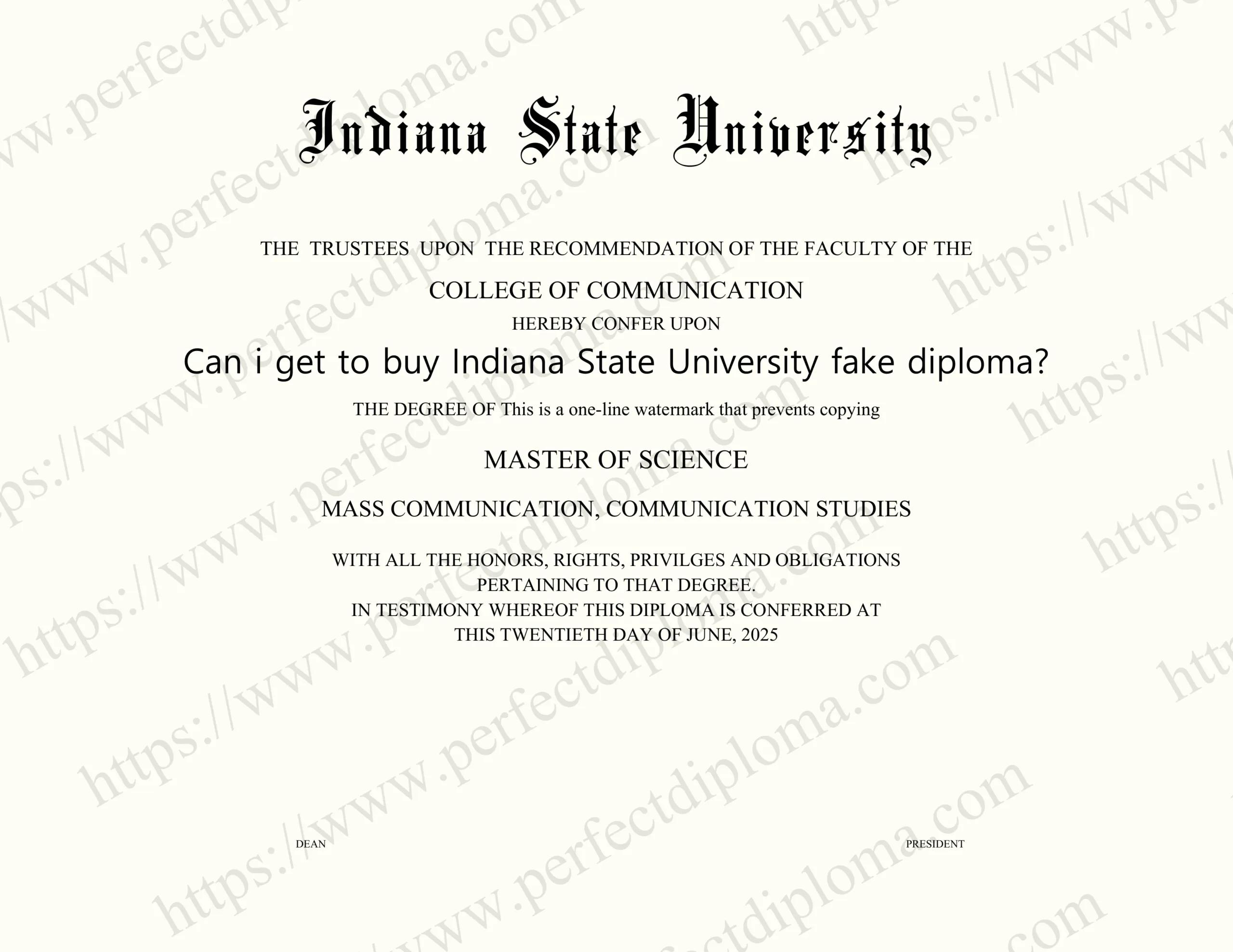 Can i get to buy Indiana State University fake diploma?