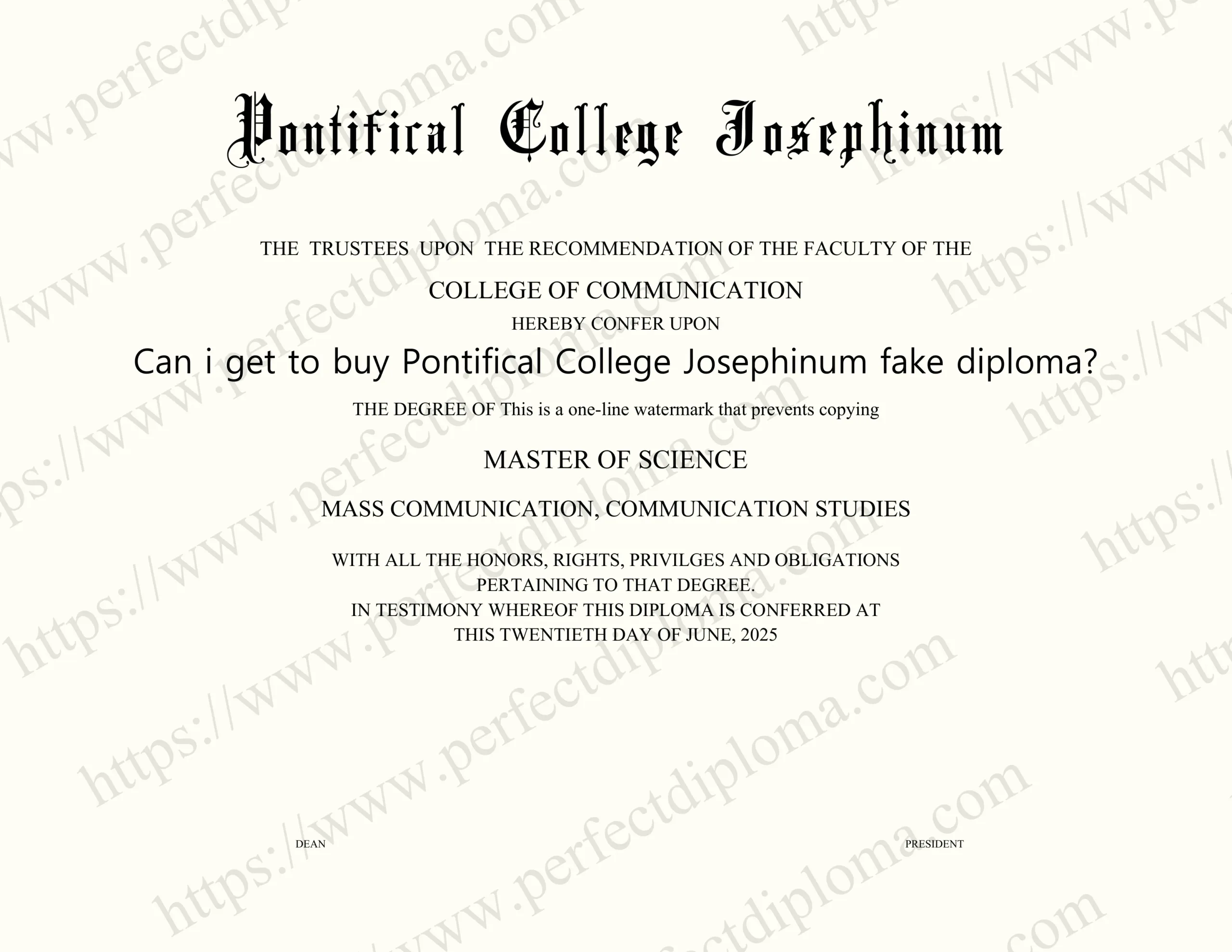 Can i get to buy Pontifical College Josephinum fake diploma?