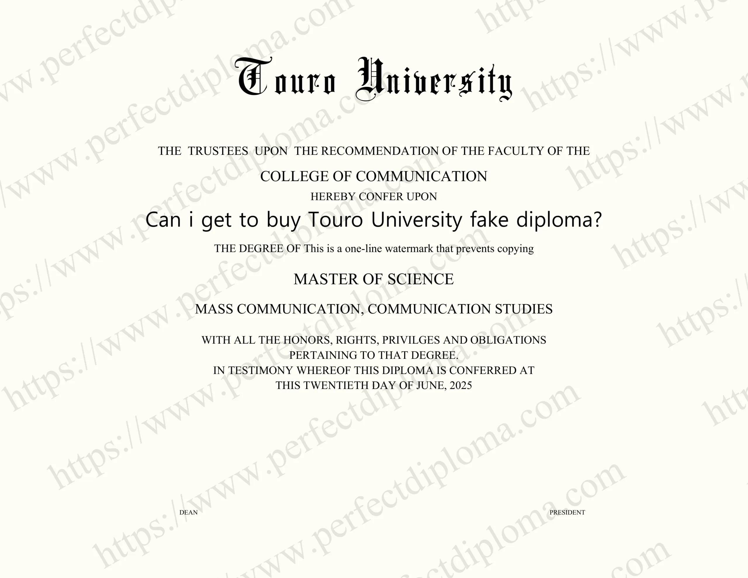 Can i get to buy Touro University fake diploma?